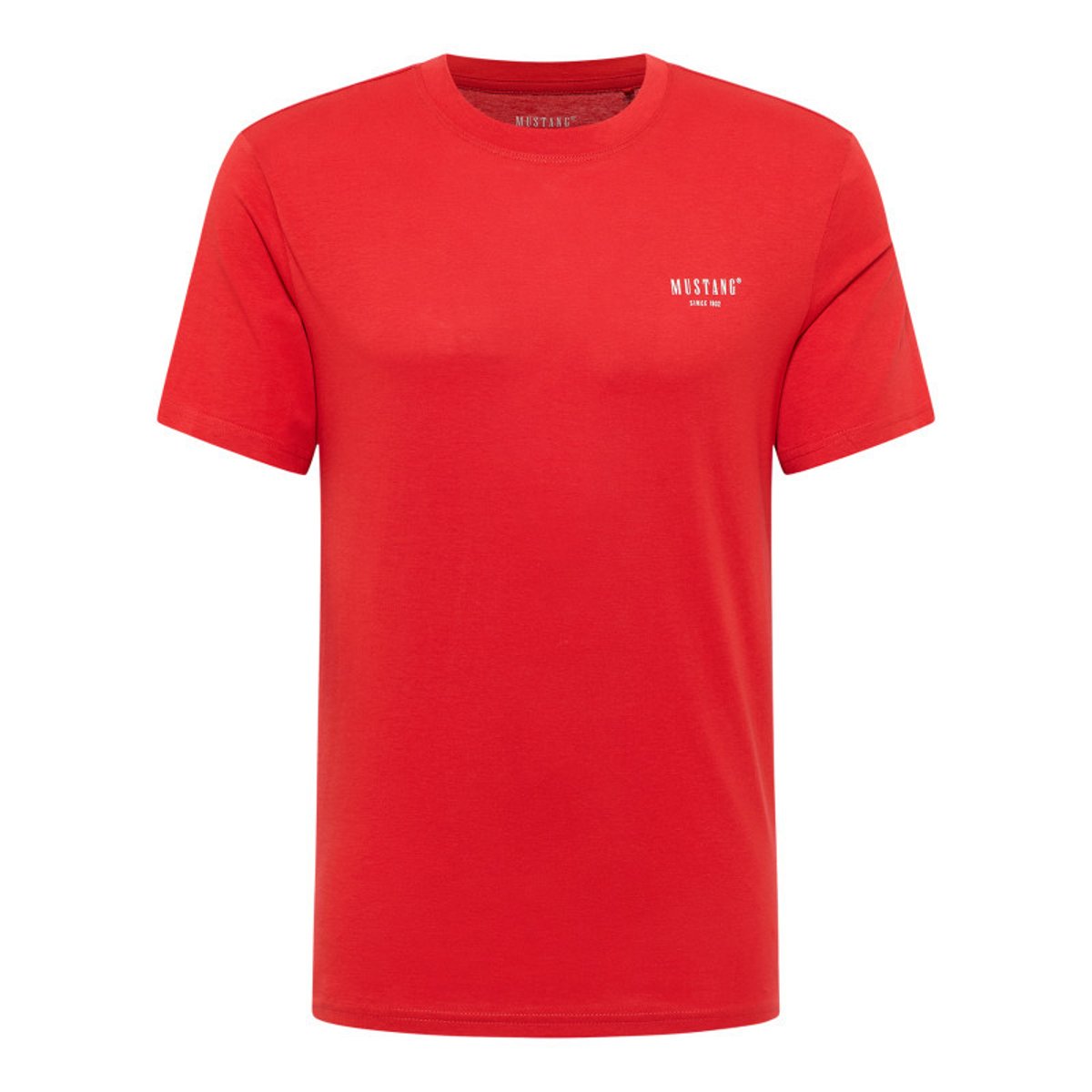 T-shirt en coton rouge uni avec un col rond et des manches courtes rouge, MUSTANG