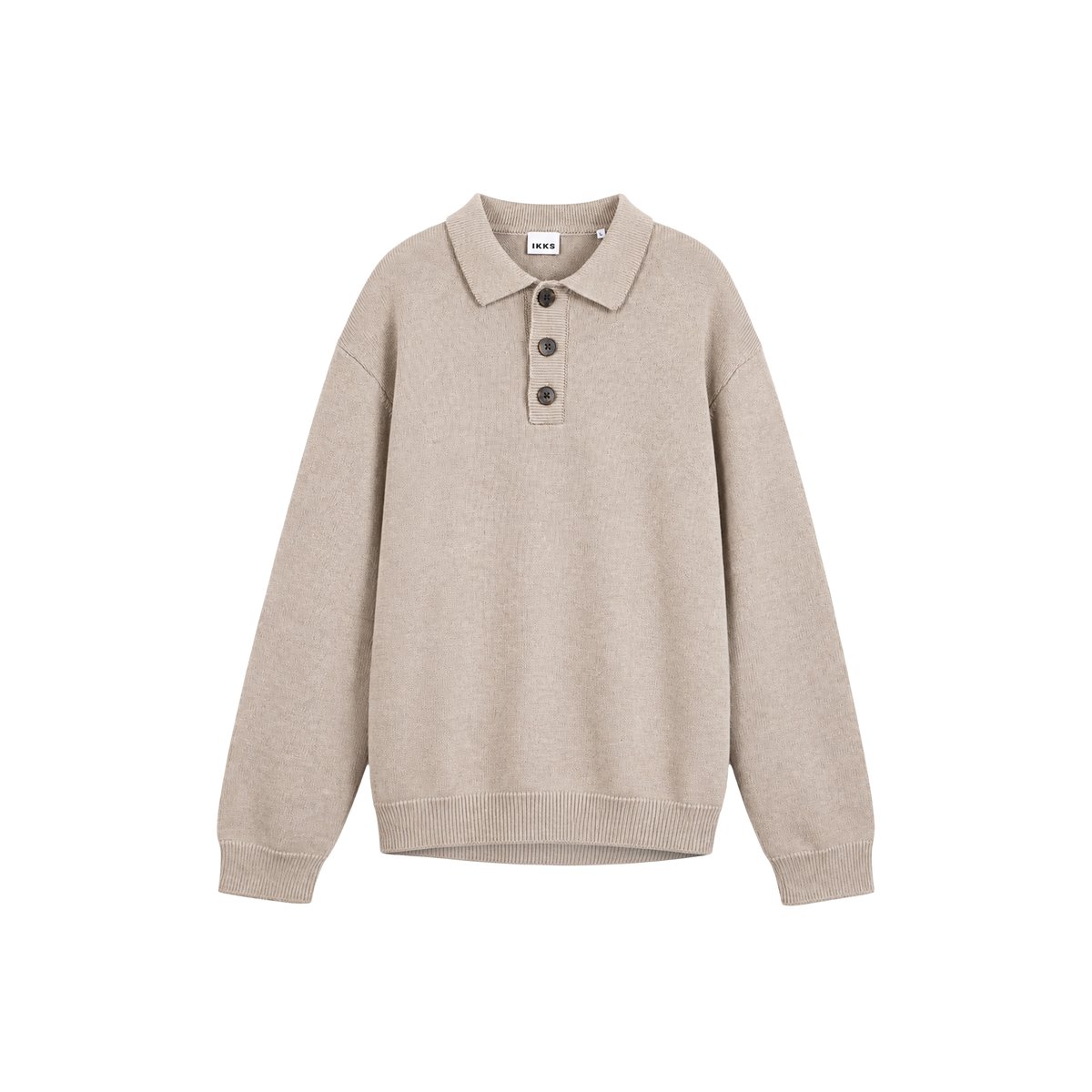 Pull col polo tricot beige, IKKS