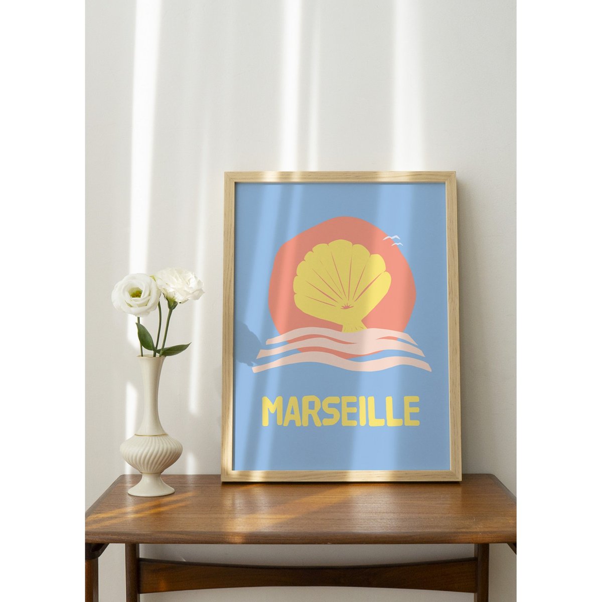Affiche ville Minimaliste Marseille blanc, L'AFFICHERIE