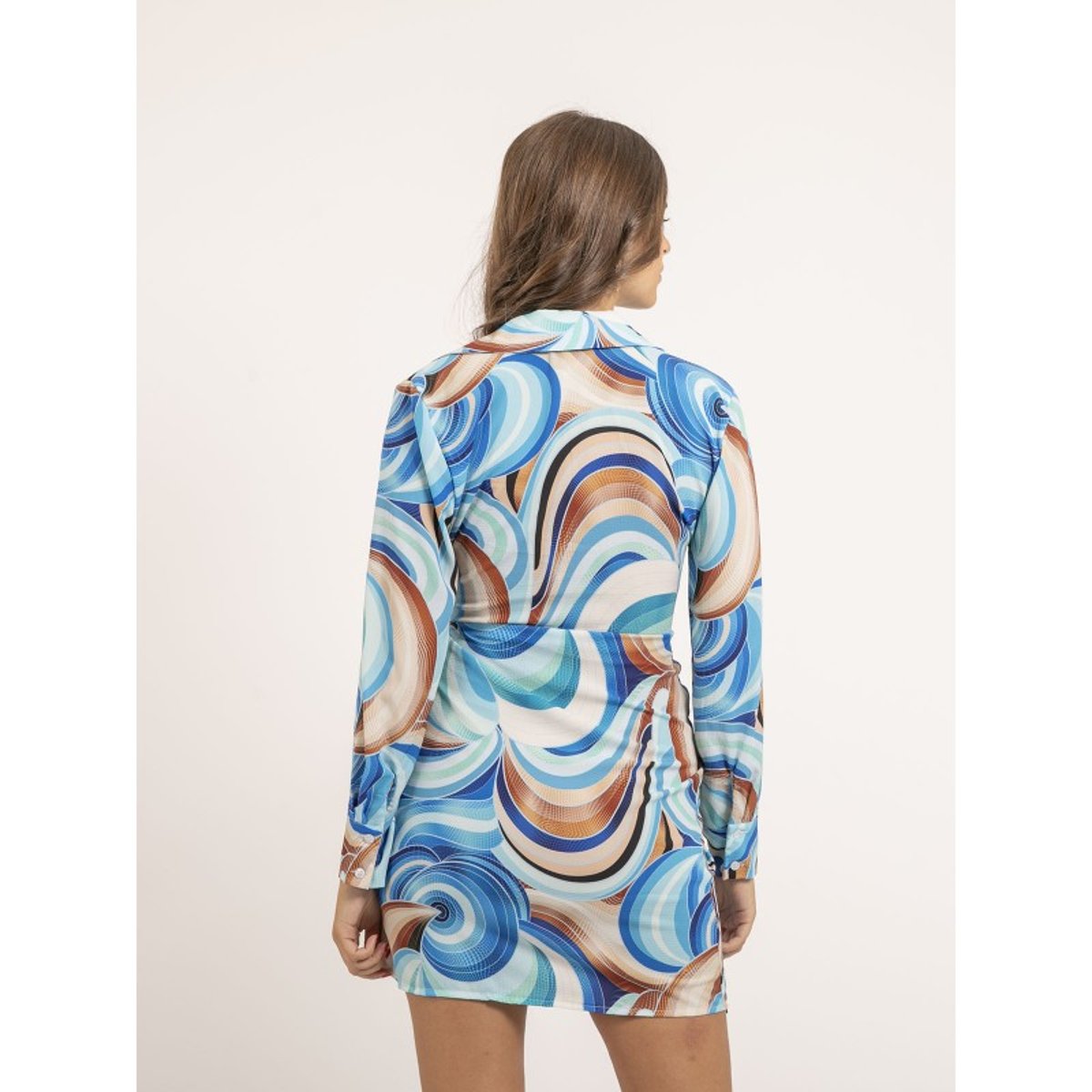 Robe Courte Portefeuille Motifs Indika bleu, DONA LISA