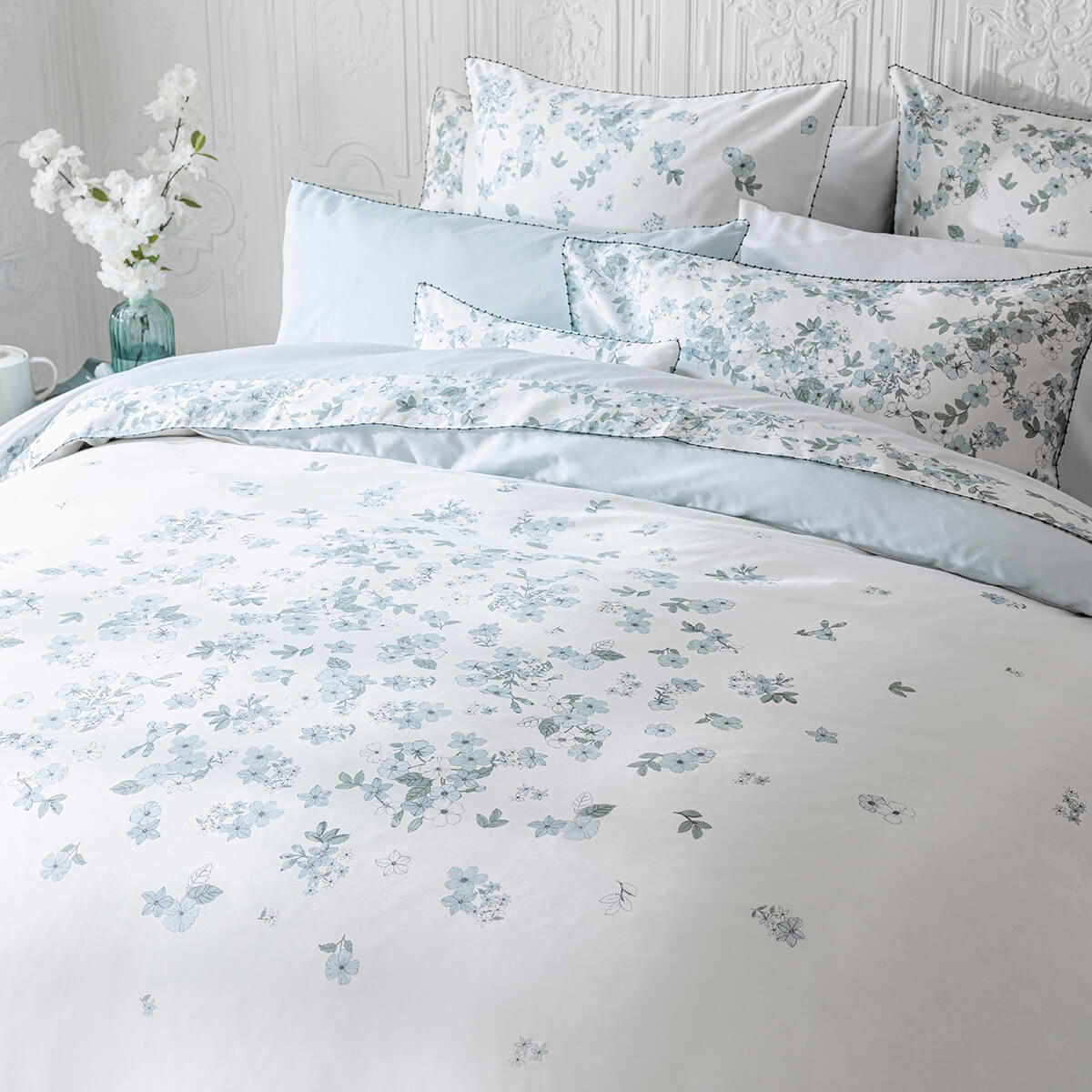 Housse de couette en Coton, MANUKA ciel, LE JACQUARD FRANCAIS