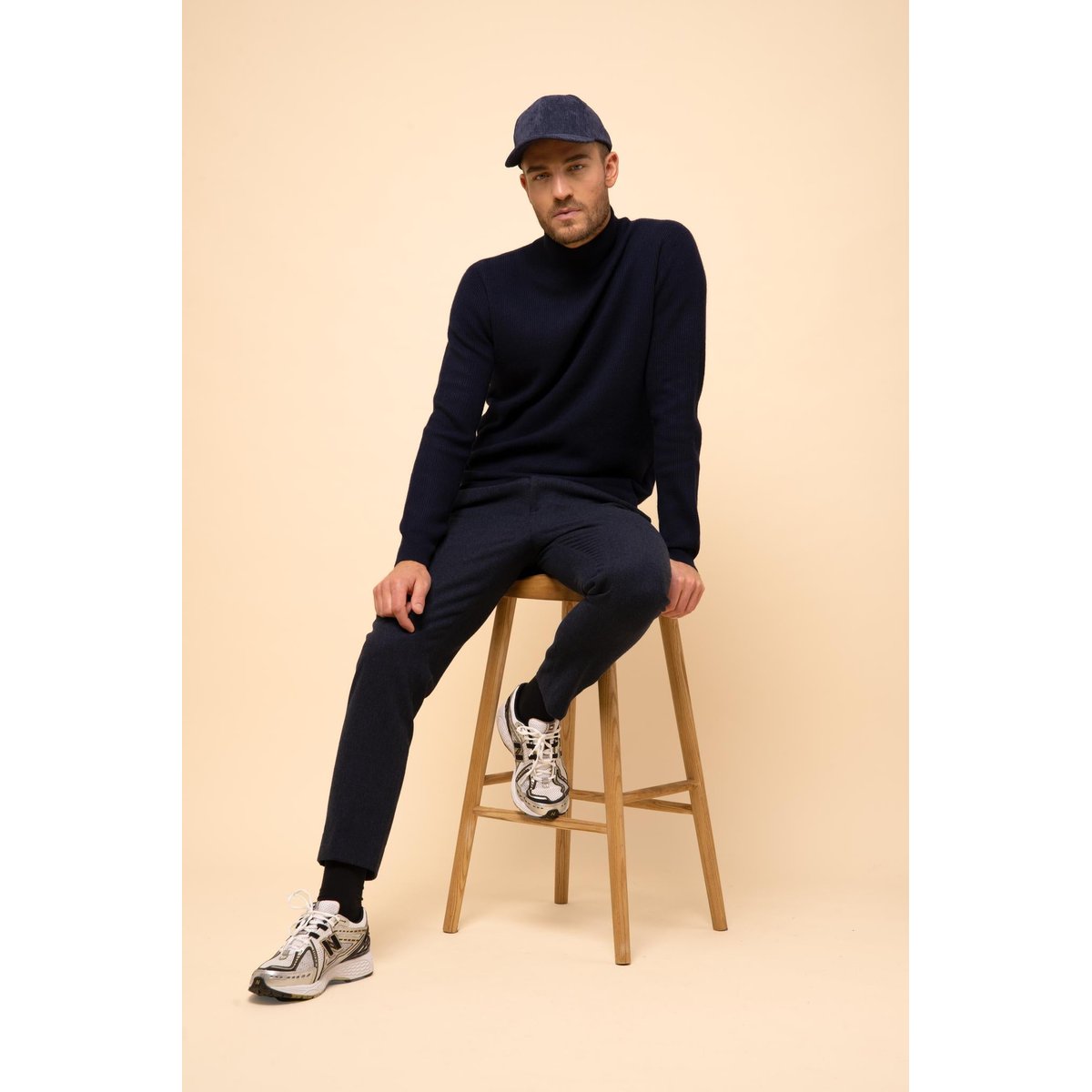 Pull Col Montant Navy Eva bleu foncé, JUST CASHMERE