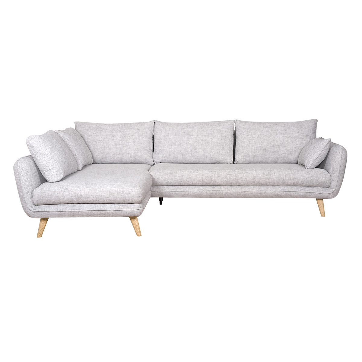 Canapé d'angle gauche scandinave 5 places en tissu gris clair chiné et bois clair CREEP gris clair, MILIBOO