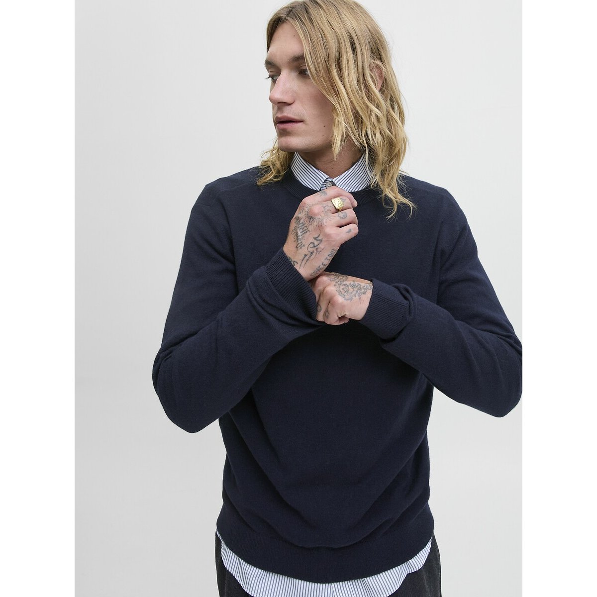 Pull col rond bleu marine, JACK & JONES
