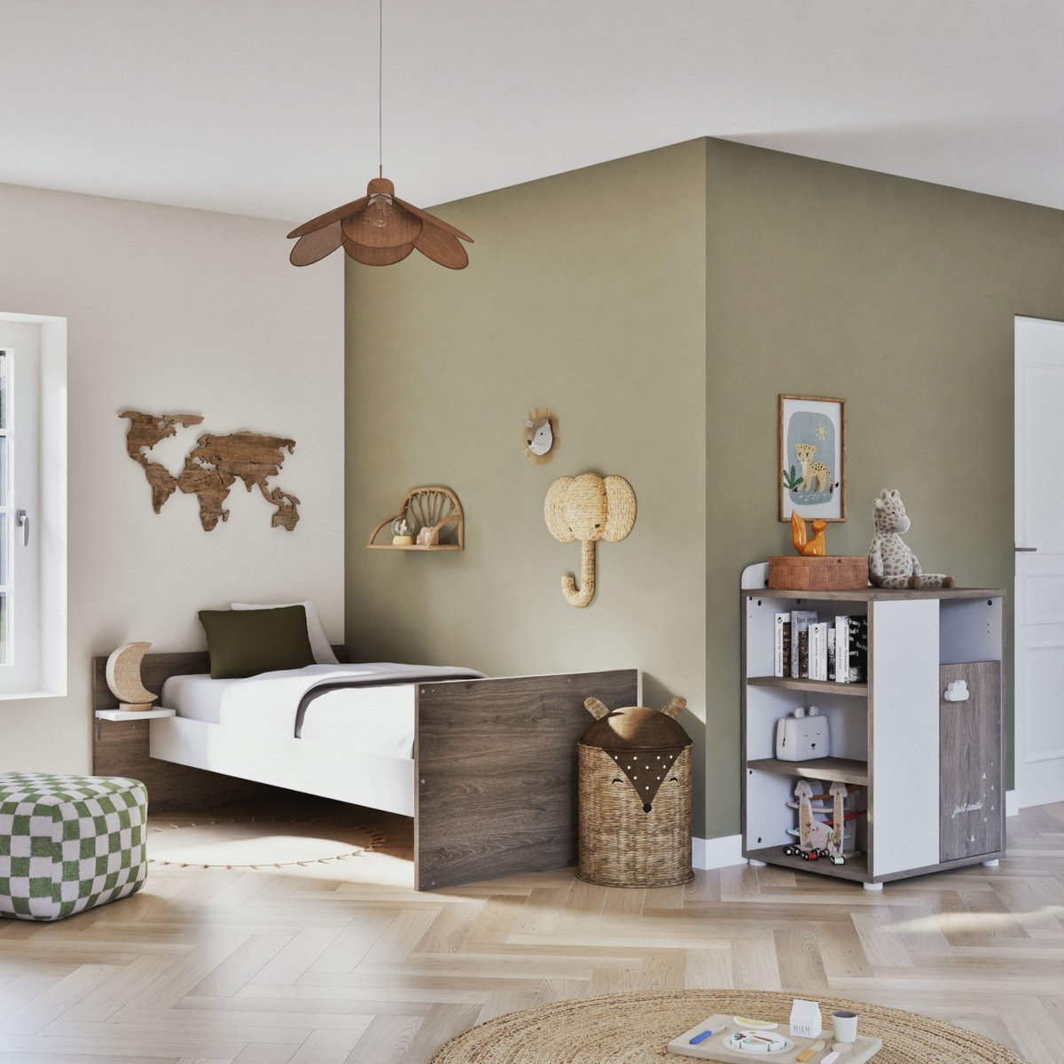 Lit combiné Evolutif en bois gris, BABY PRICE