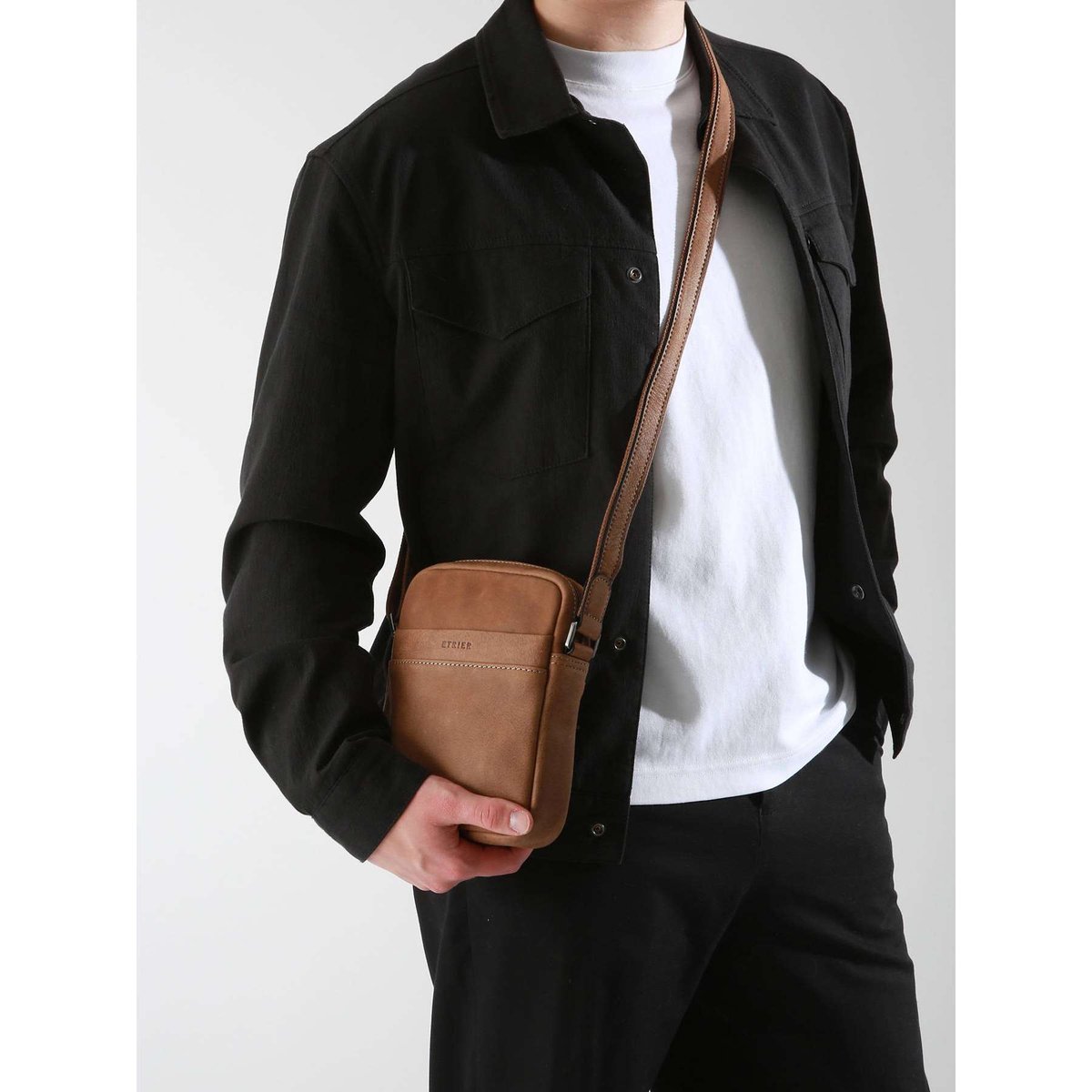 Sac bandoulière Spider cuir chataigne, ETRIER