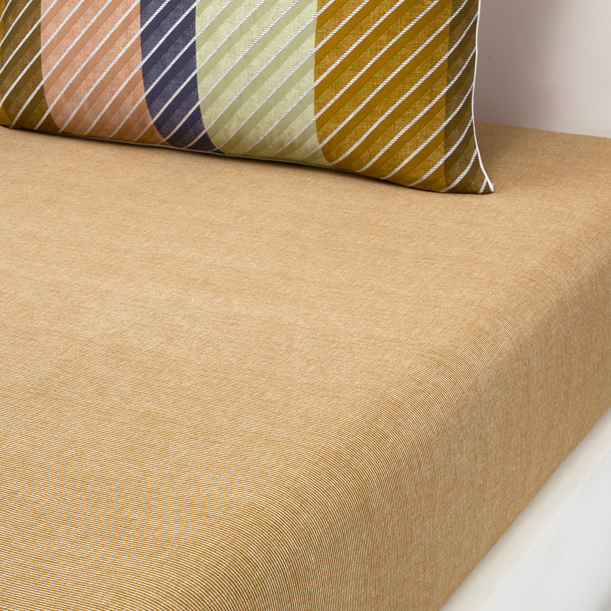 Drap housse en satin de coton lavé beige, SPENCER multicolore, DESFORGES