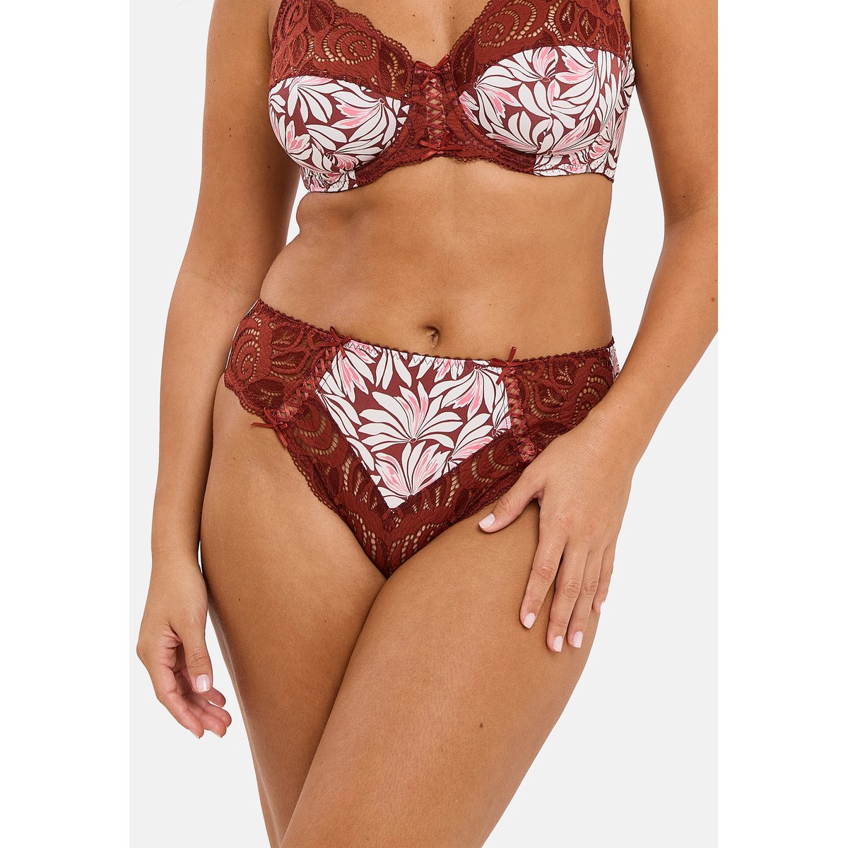 Slip dentelle et microfibre Amelie Print floral rouge cabernet, SANS COMPLEXE
