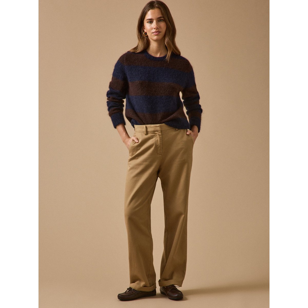 Pull rayé bicolore rayure marine/chocolat, CYRILLUS