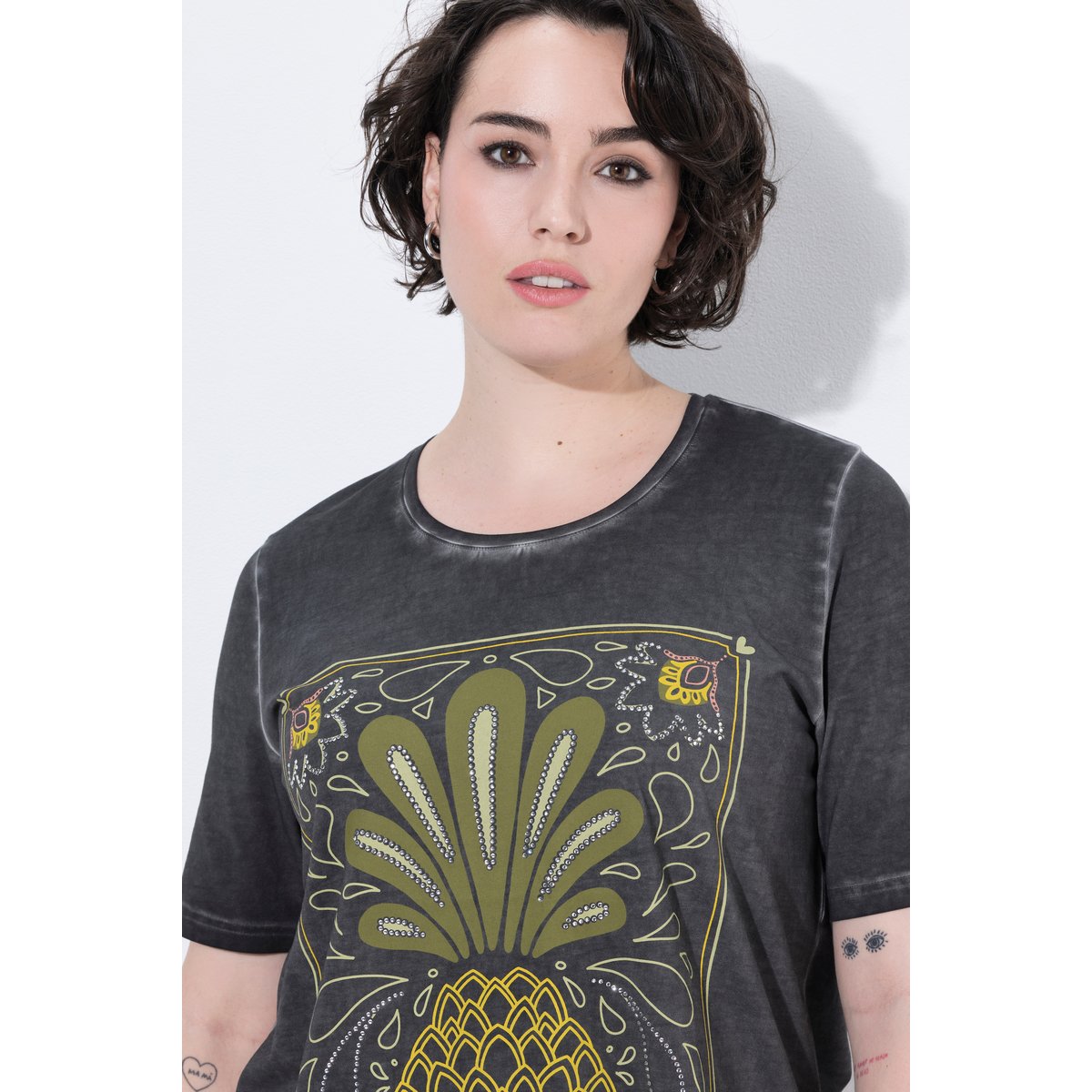T-shirt, ananas, coupe classique, col rond gris graphite, ULLA POPKEN