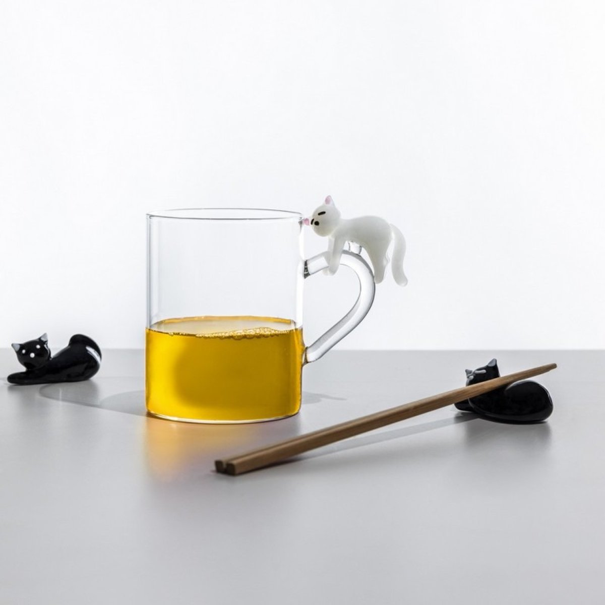 Mug verre chat TABBY CAT white cat blanc, ICHENDORF