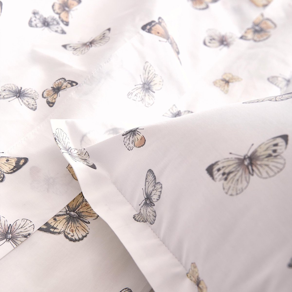 Parure de lit 3 pièces percale de coton 80 fils papillons housse + taies blanc, TRADILINGE