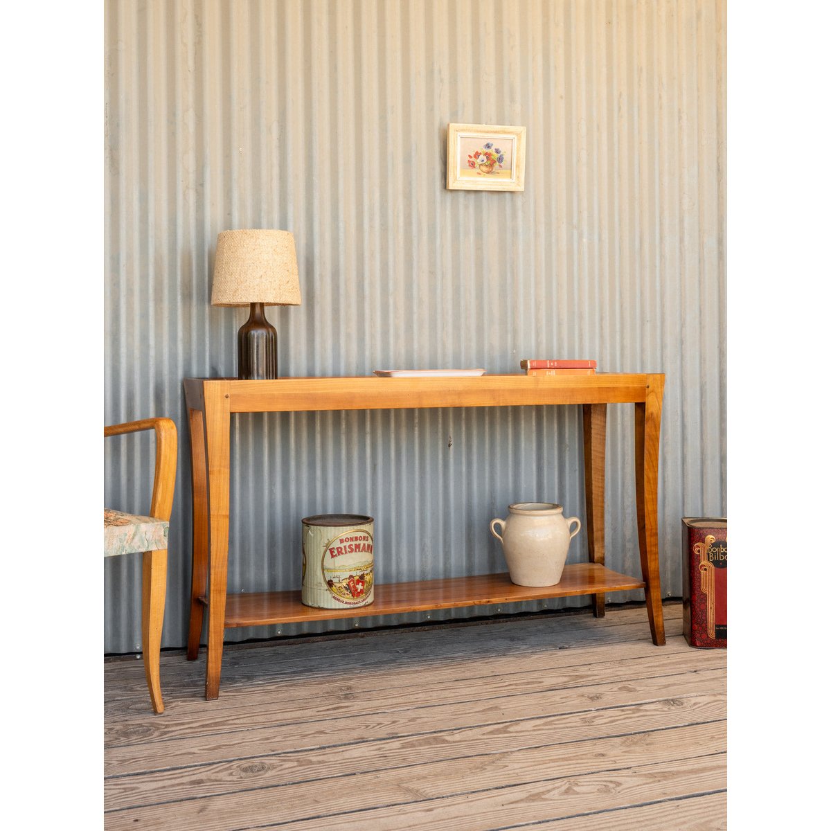 Longue console en bois Francine N°1123 - Bon état bois foncé, DEBONGOUT