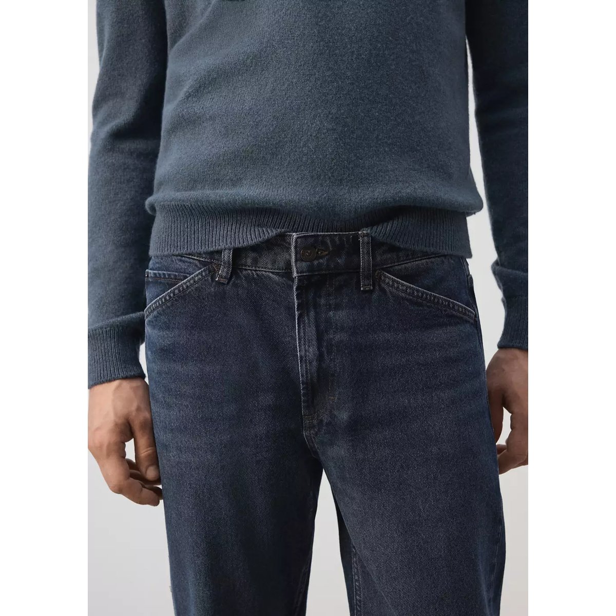 Jean regular-fit cropped bleu foncé vintage, MANGO MAN