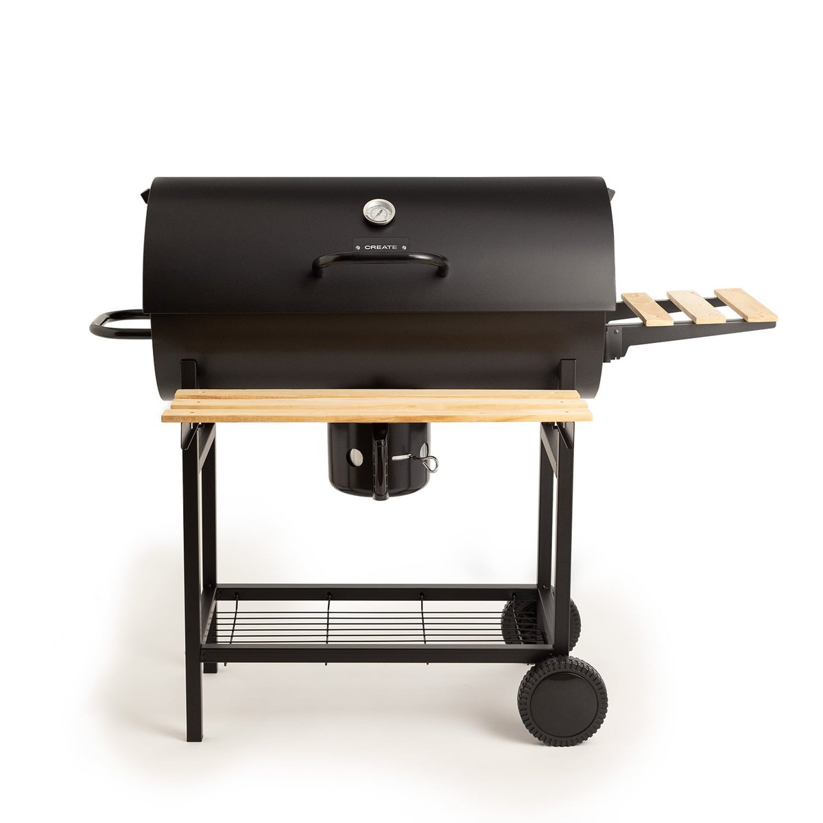 Barbecue fumoir au charbon, roulettes BBQ SMOKEY noir, CREATE