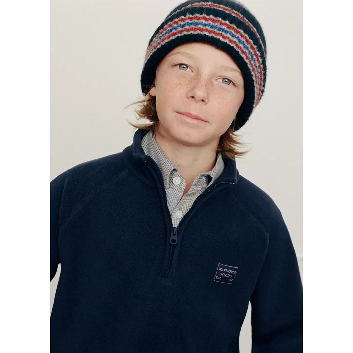 Bonnet en maille à rayures bleu marine, MANGO KIDS