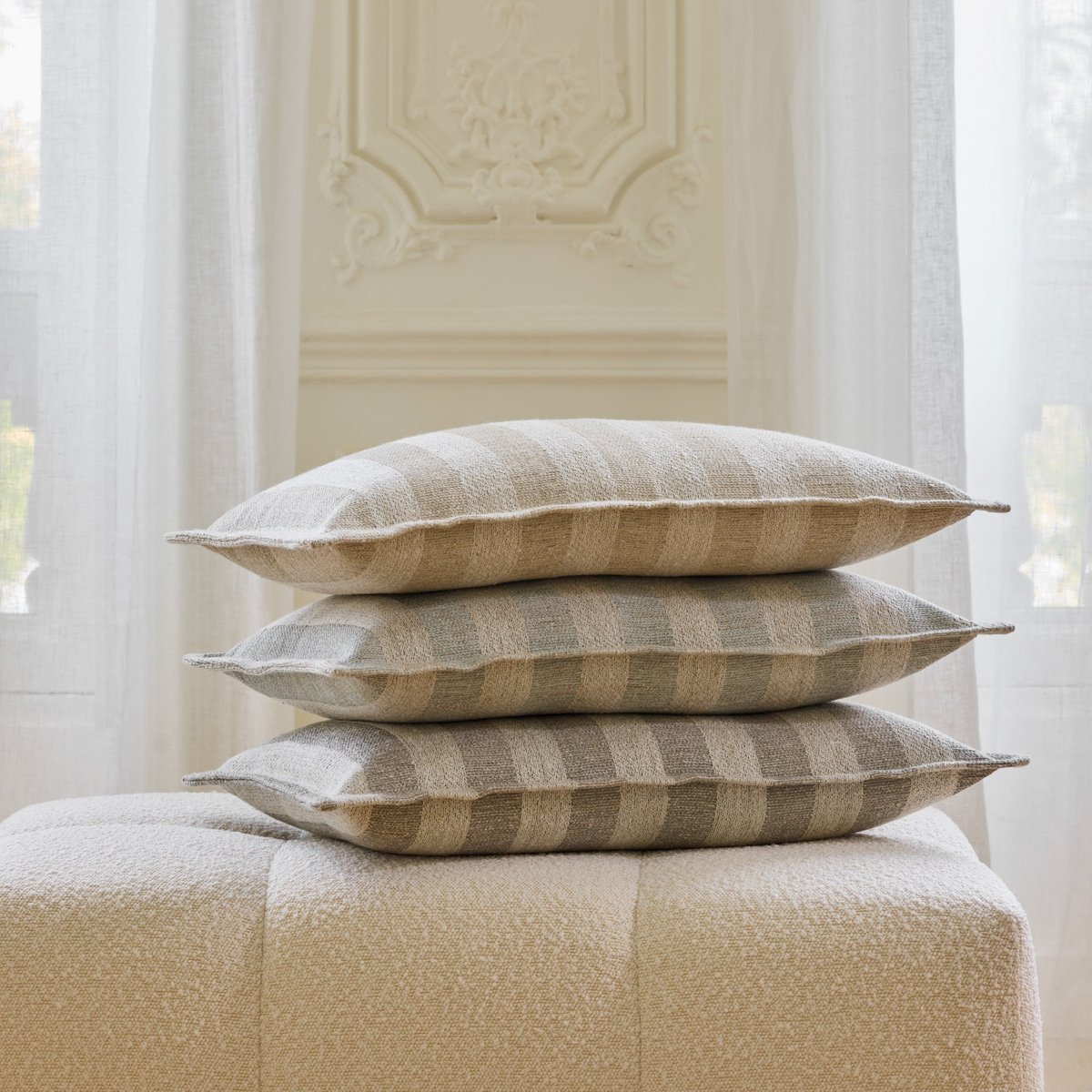 Housse De Coussin en Jacquard de rayures FABBIO naturel, MADURA