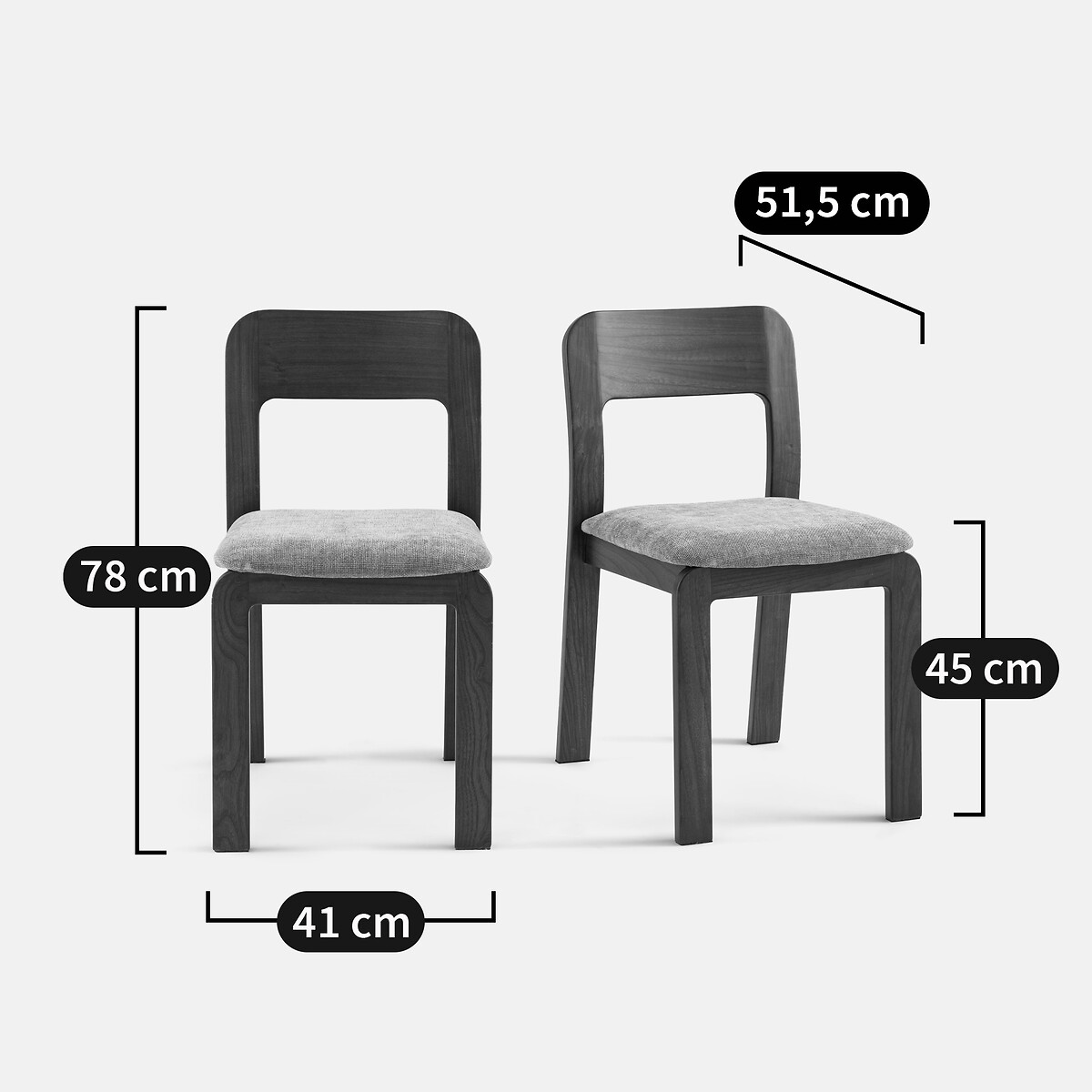 Set van 2 massief olm gestoffeerde stoelen Talet getint notenhout/blauw, LA REDOUTE INTERIEURS