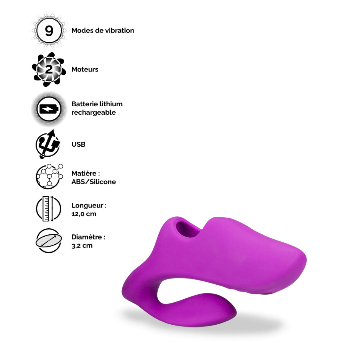 Doigt vibrant télécommandé double stimulation Ginger violet, LOVE AND VIBES