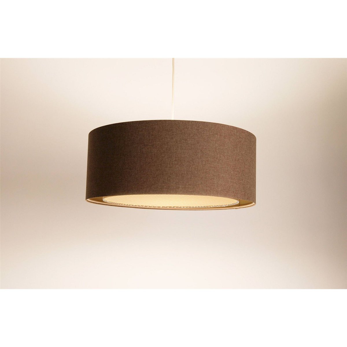 Suspension ronde en tissu et rotin Boho Elegant beige crème avec rotin naturel, BPS KONCEPT