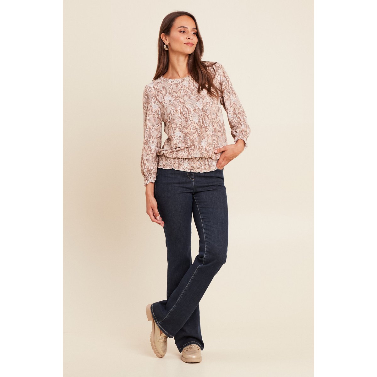 T-shirt col rond manches 3/4 beige, BREAL