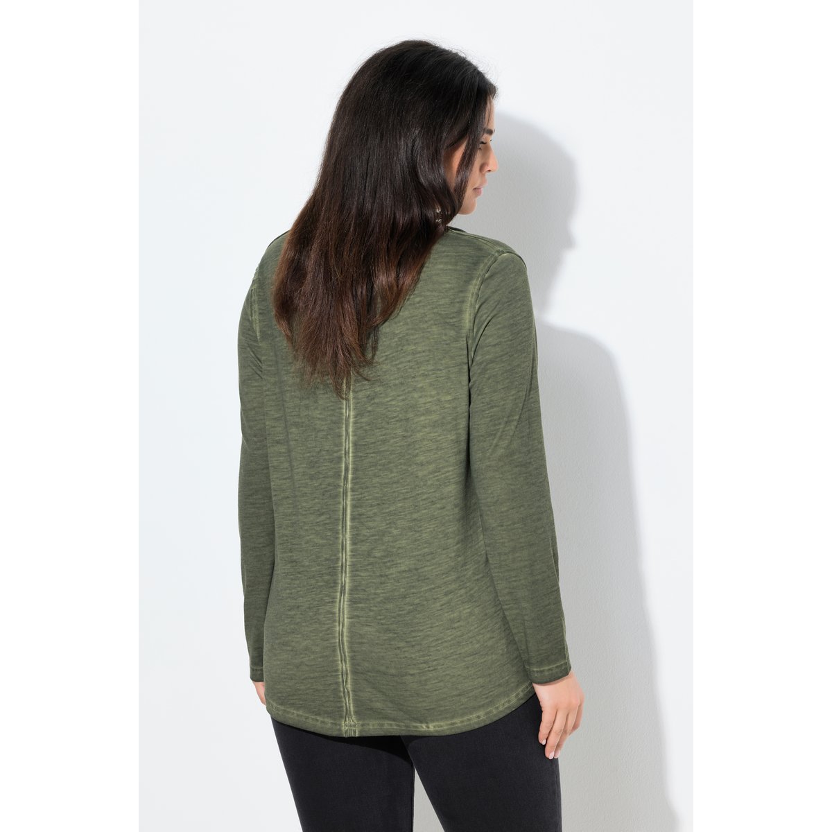 T-shirt classique à col en V et gris olive, ULLA POPKEN