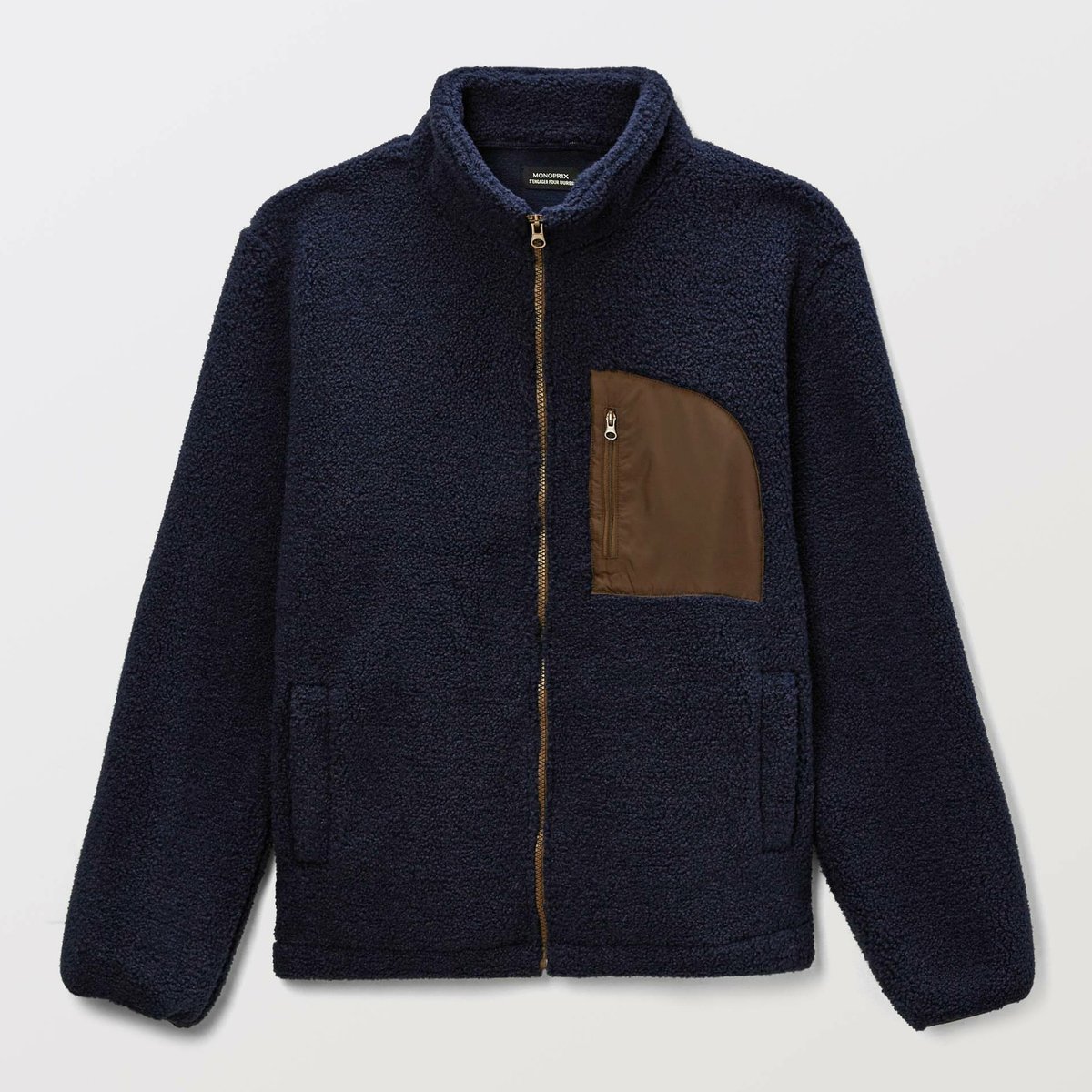 Veste sherpa manches longues zippée marine, MONOPRIX