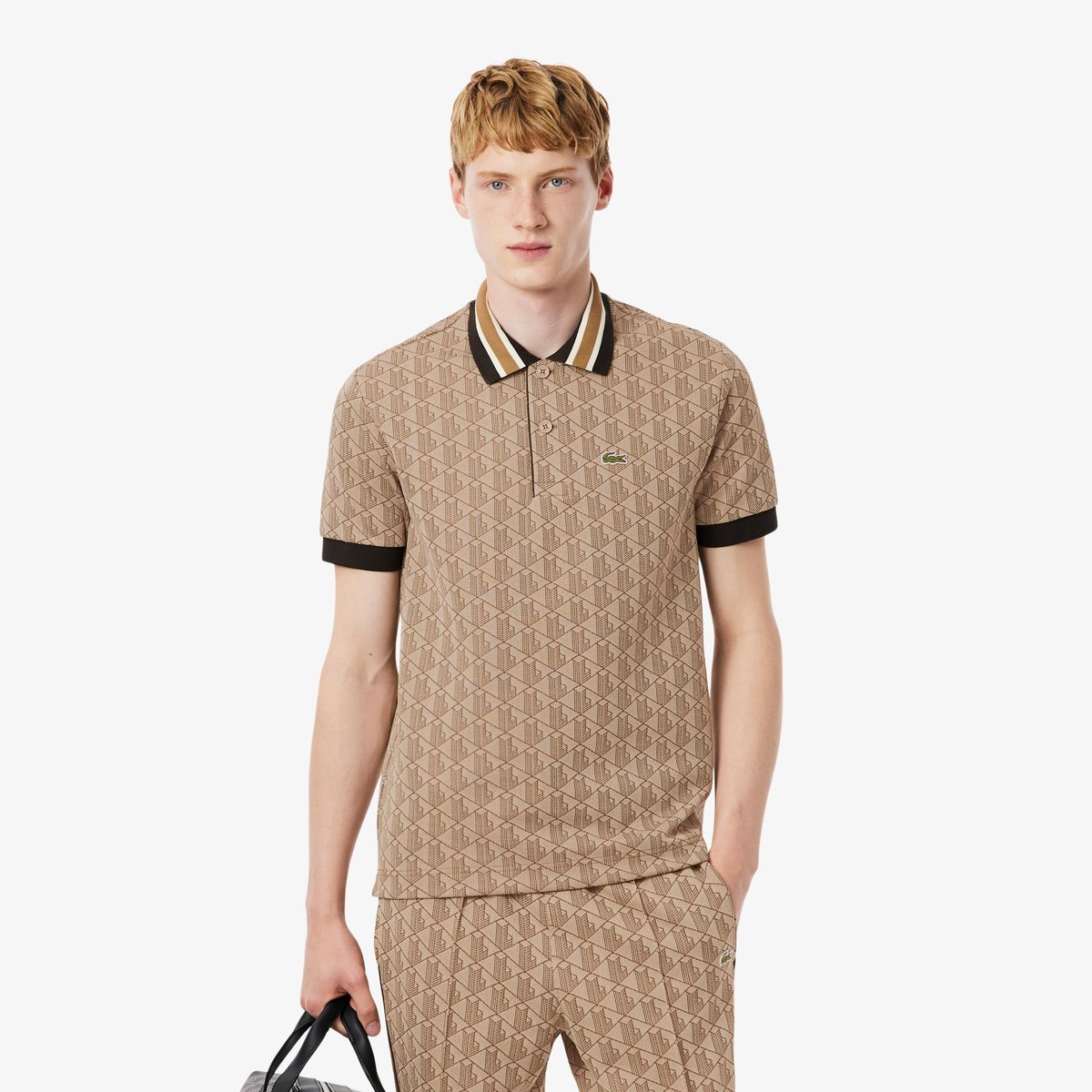 Polo classic fit jacquard monogramme beige-6ir, LACOSTE