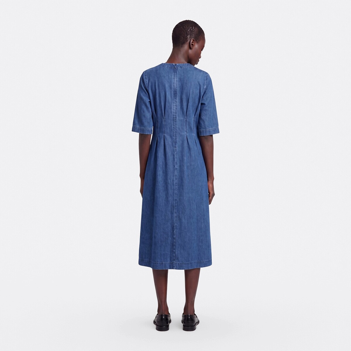 3/4 Length Sleeve Crew Neck Denim Maxi Dress stonewashed blue, LA REDOUTE COLLECTIONS