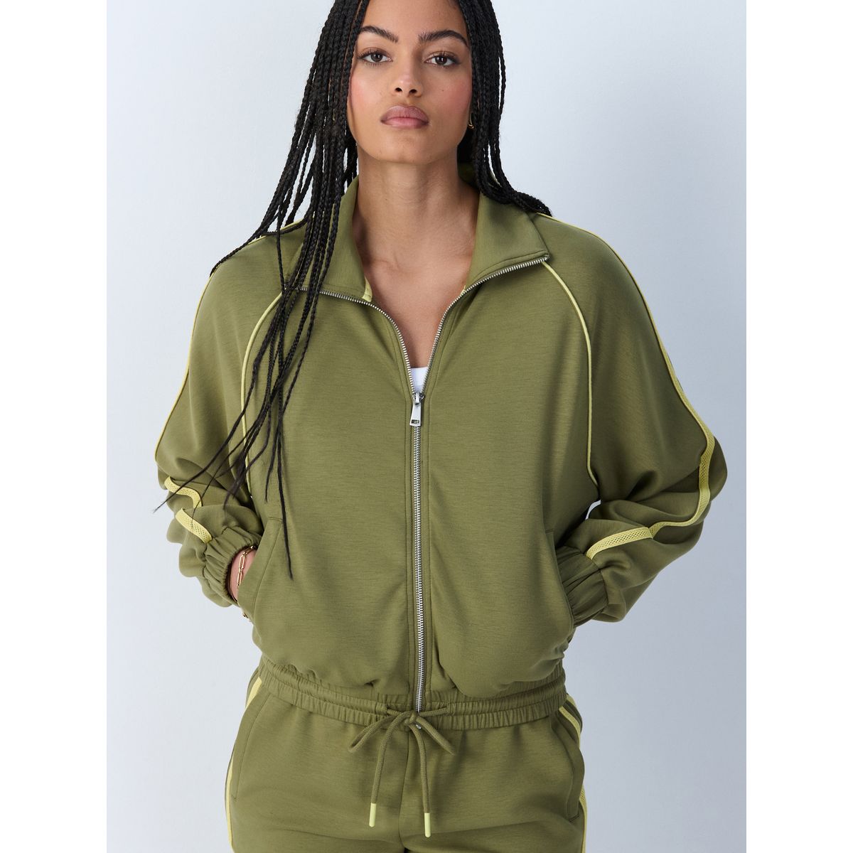 Blouson bomber fluide à bandes latérales vert olive, NEXT