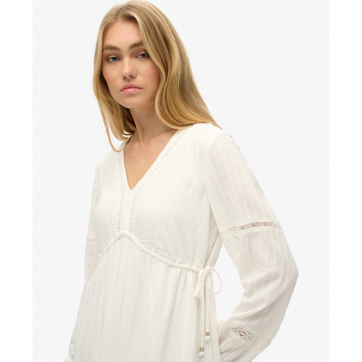 Robe courte à manches longues et volants Ibiza blanc cassé, SUPERDRY