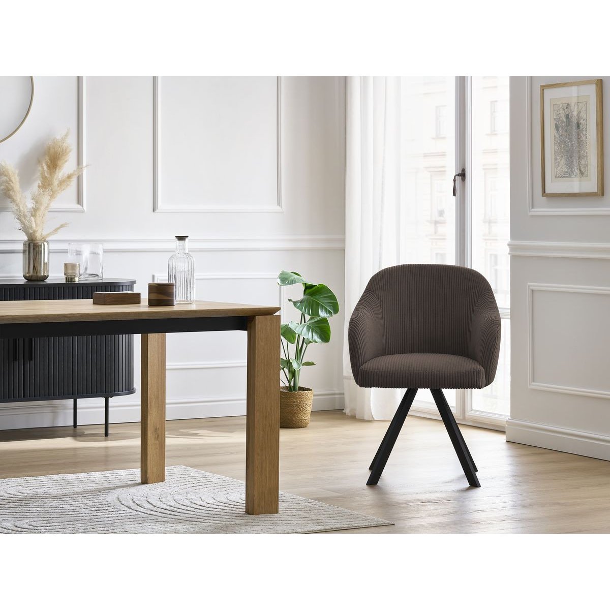 Chaise velours côtelé, SOPHIE marron, BOBOCHIC