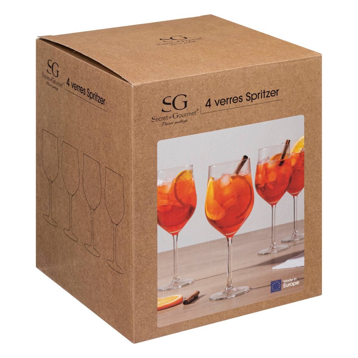 Lot de 4 verres à cocktail Spritzer en verre 62 cl SPRITZER transparent, SECRET DE GOURMET