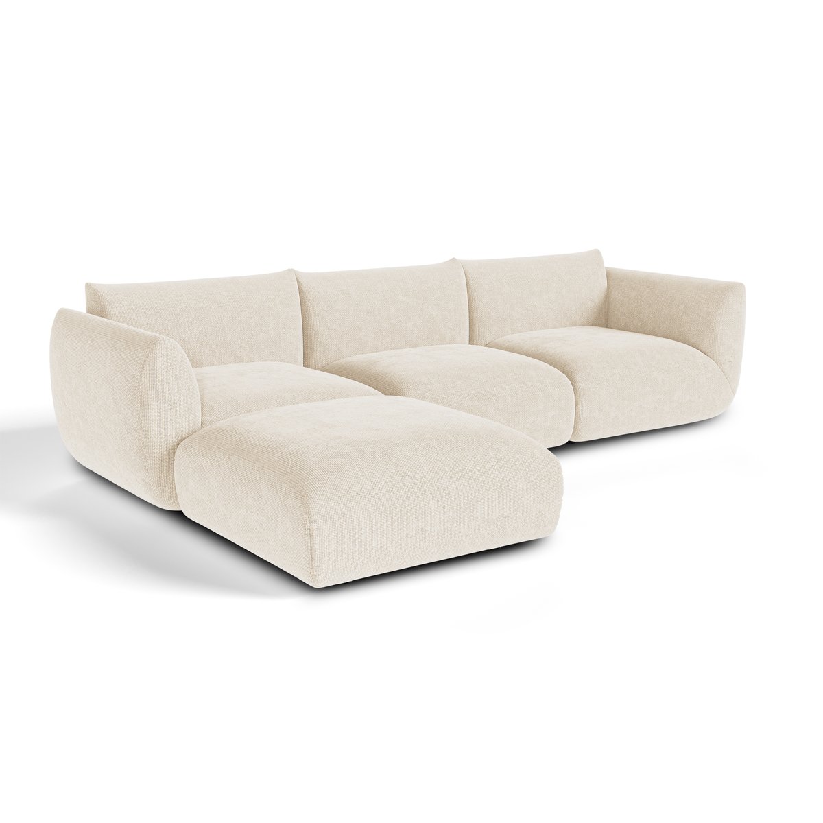 Canapé d'angle modulable 6 places en velours chenillé NOOMA crème, SIA HOME