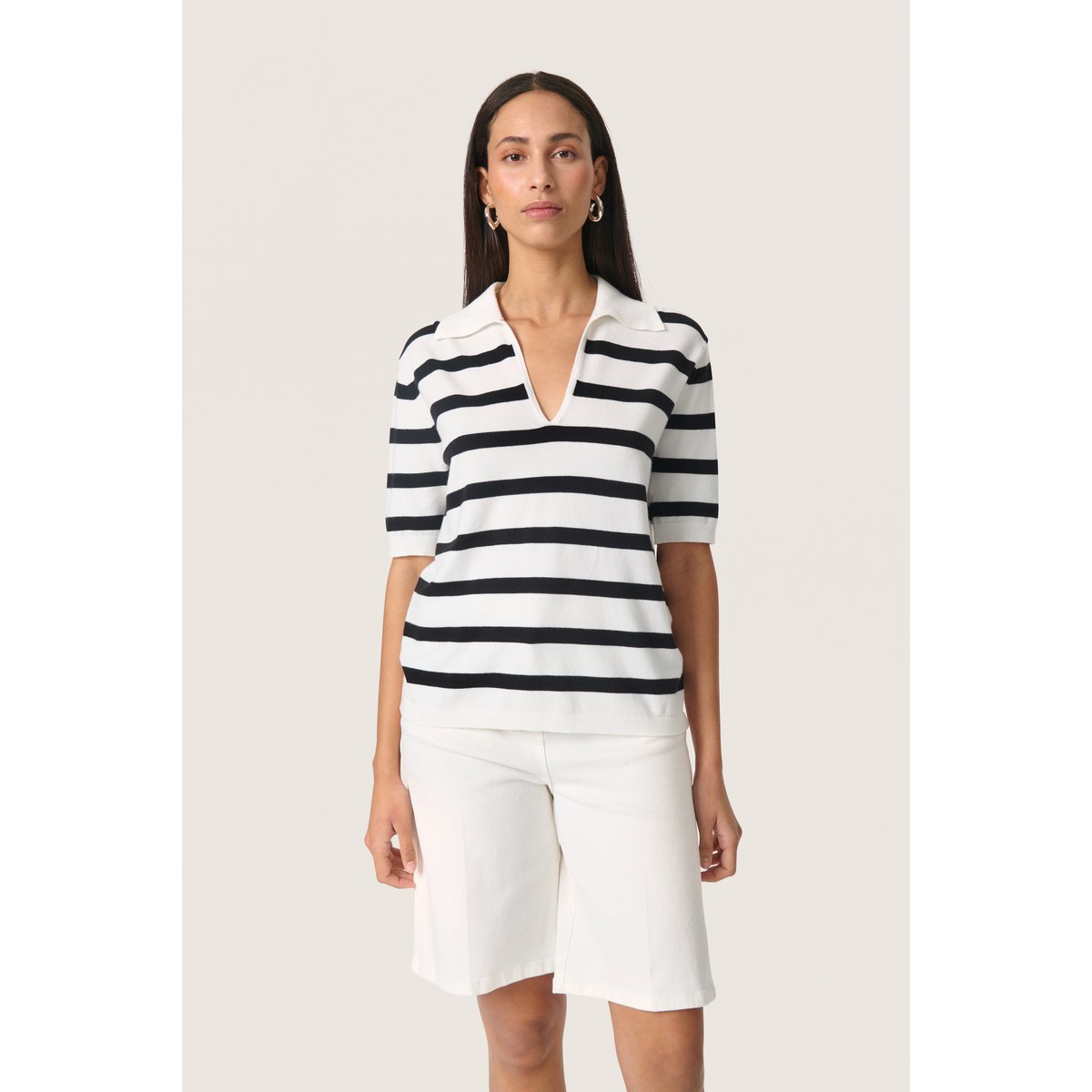 Knitted pullover blanc broken white noir rayé, SOAKED IN LUXURY
