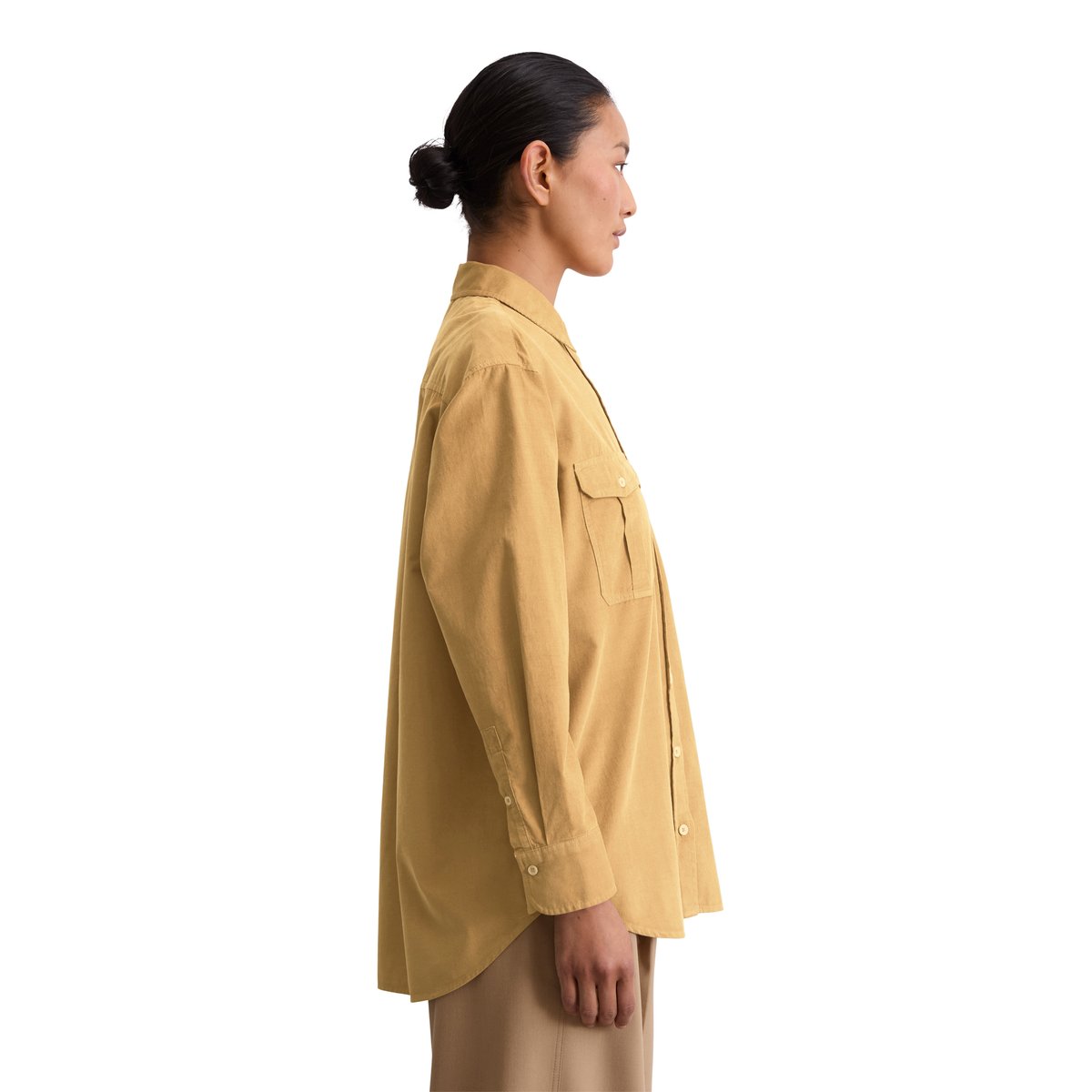 Blouse en velours côtelé fin relaxed en mélange de coton organique et de lyocell beige, MARC O'POLO