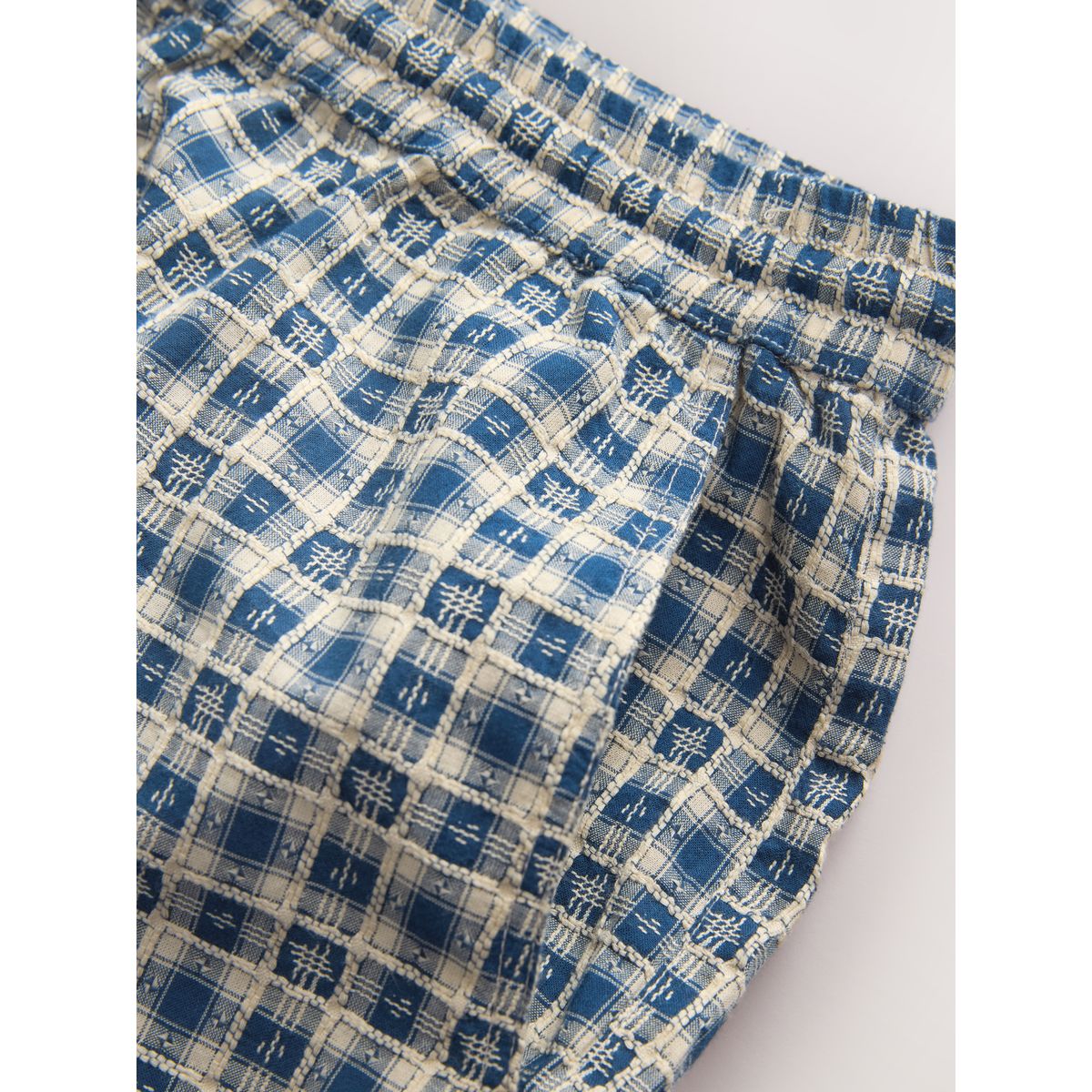 Short à carreaux texturés et cordon bleu marine/écru, NEXT