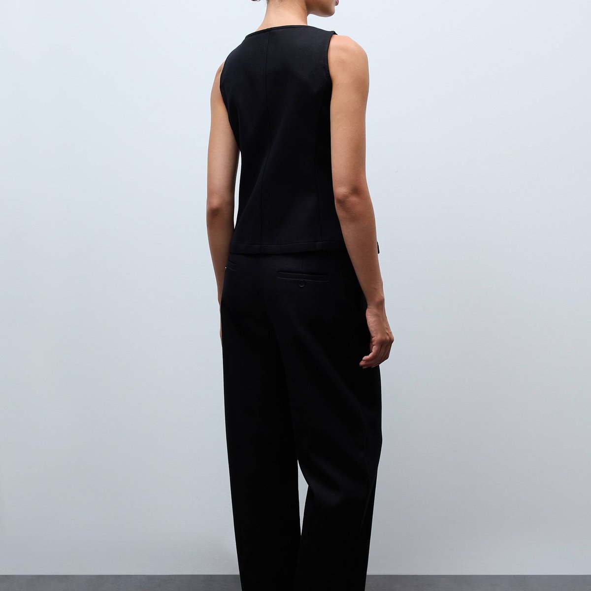 Pantalon large fluide uni noir, MONOPRIX