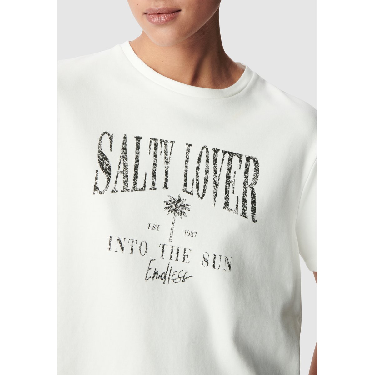 Tee-shirt col rond coton bio message ecru, IKKS