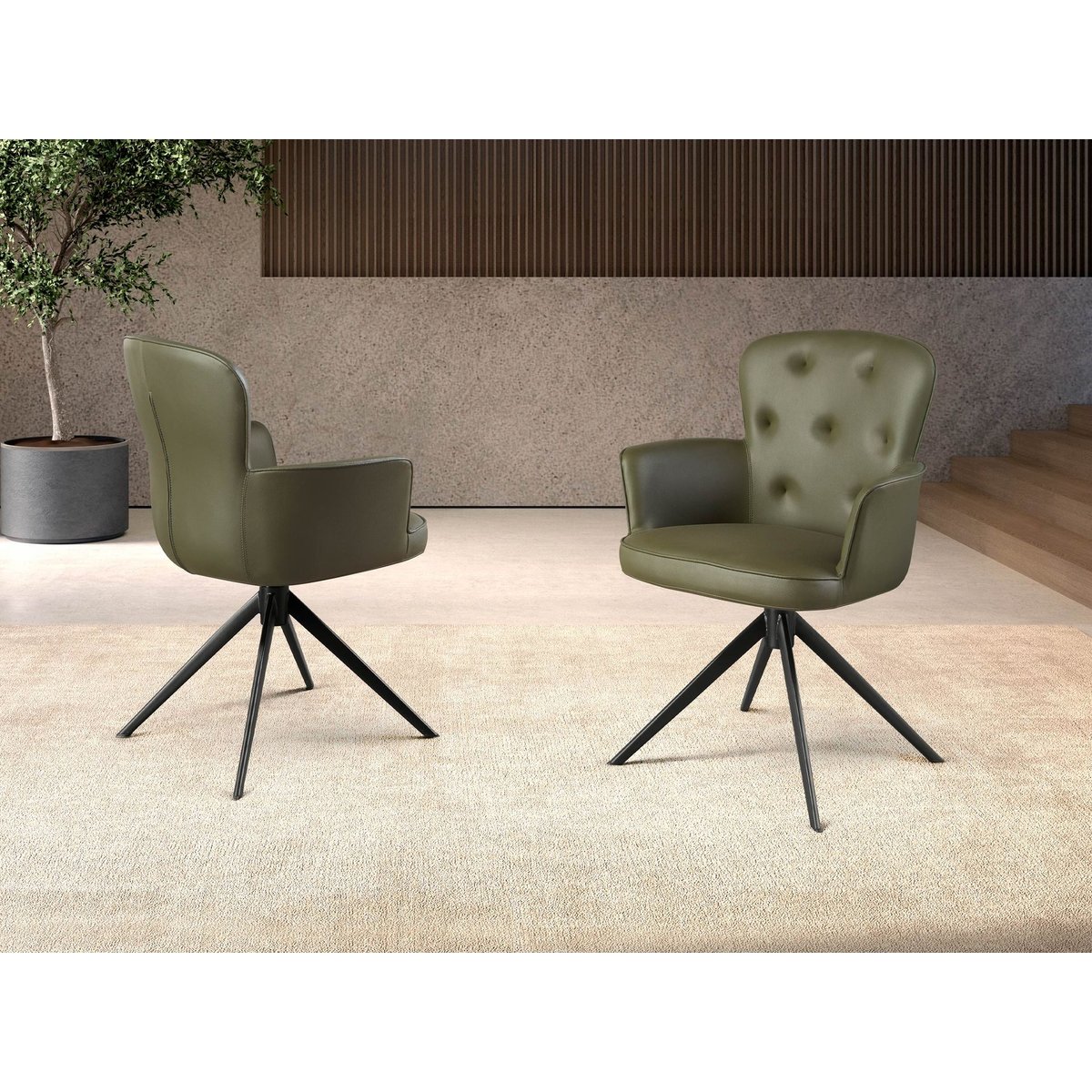 Chaise pivotante en simili cuir vert foncé | noir, ANGEL CERDA