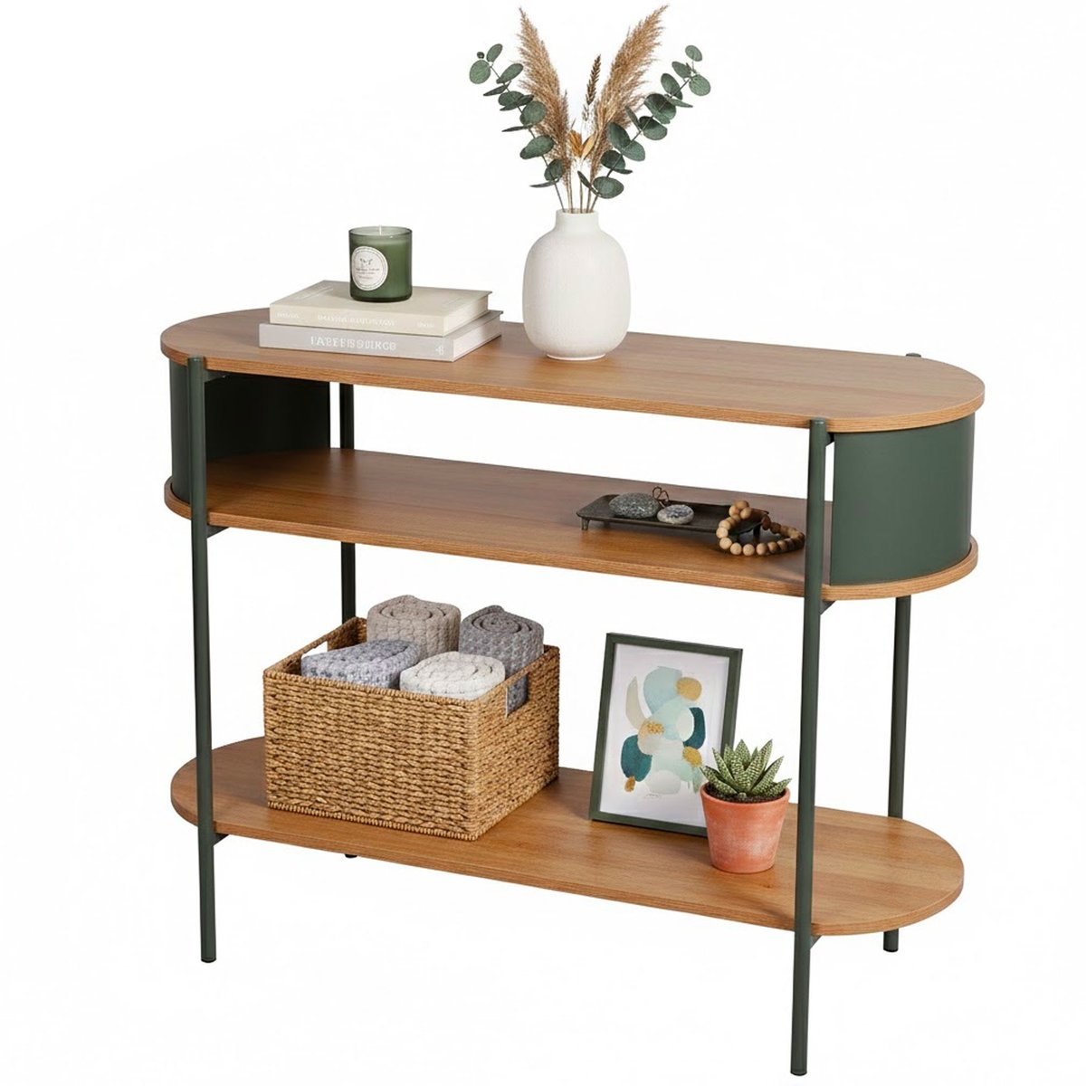 Console d'entrée 2 niveaux bois et verts 100x39x76cm vert, WADIGA