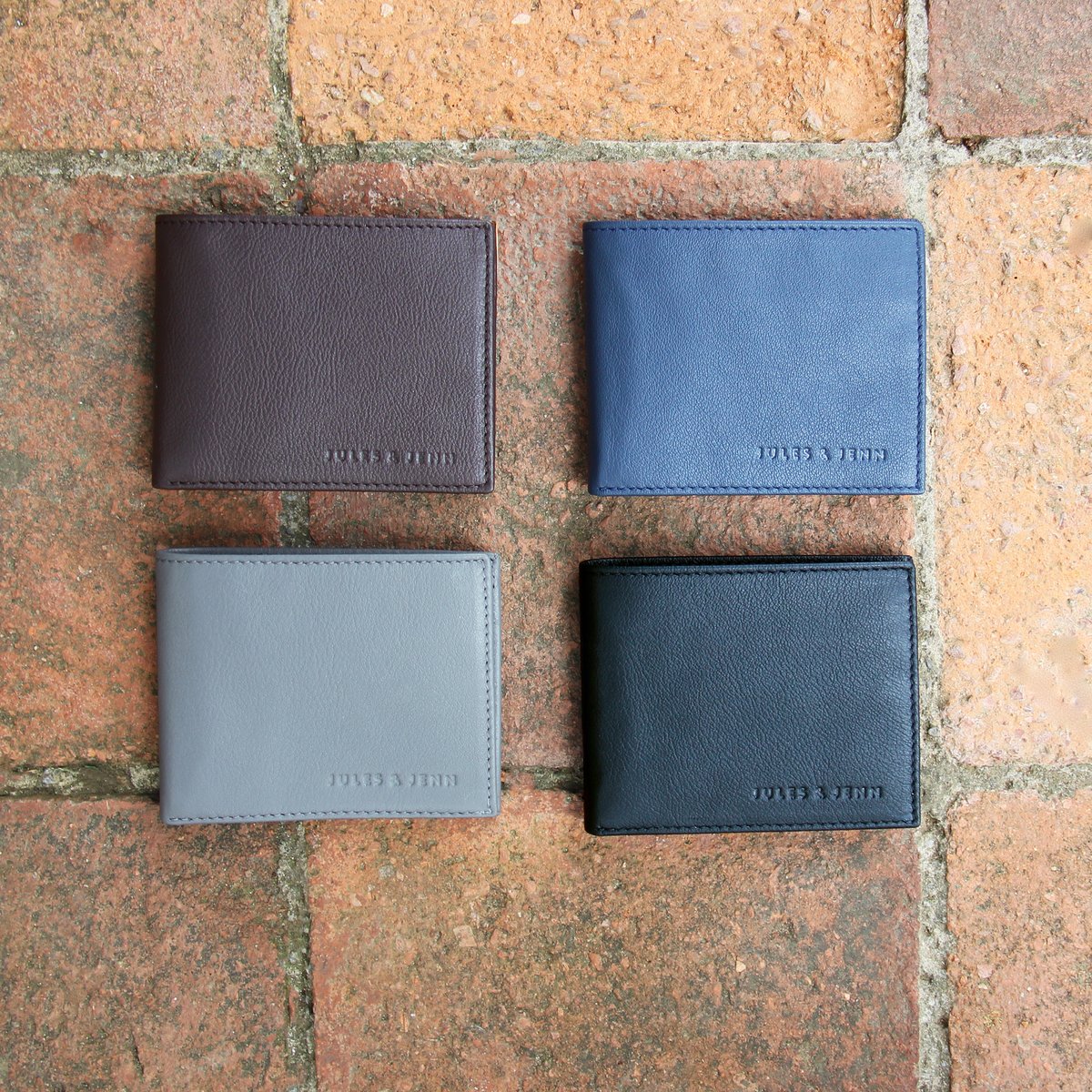 Portefeuille essentiel cuir grainé bleu, JULES & JENN