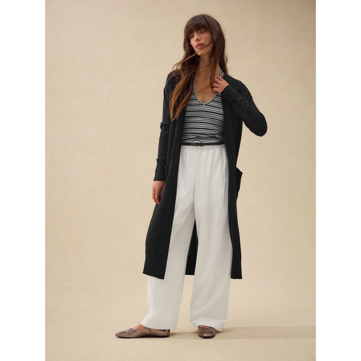 Cardigan long et doux en coton majoritaire noir, NEXT