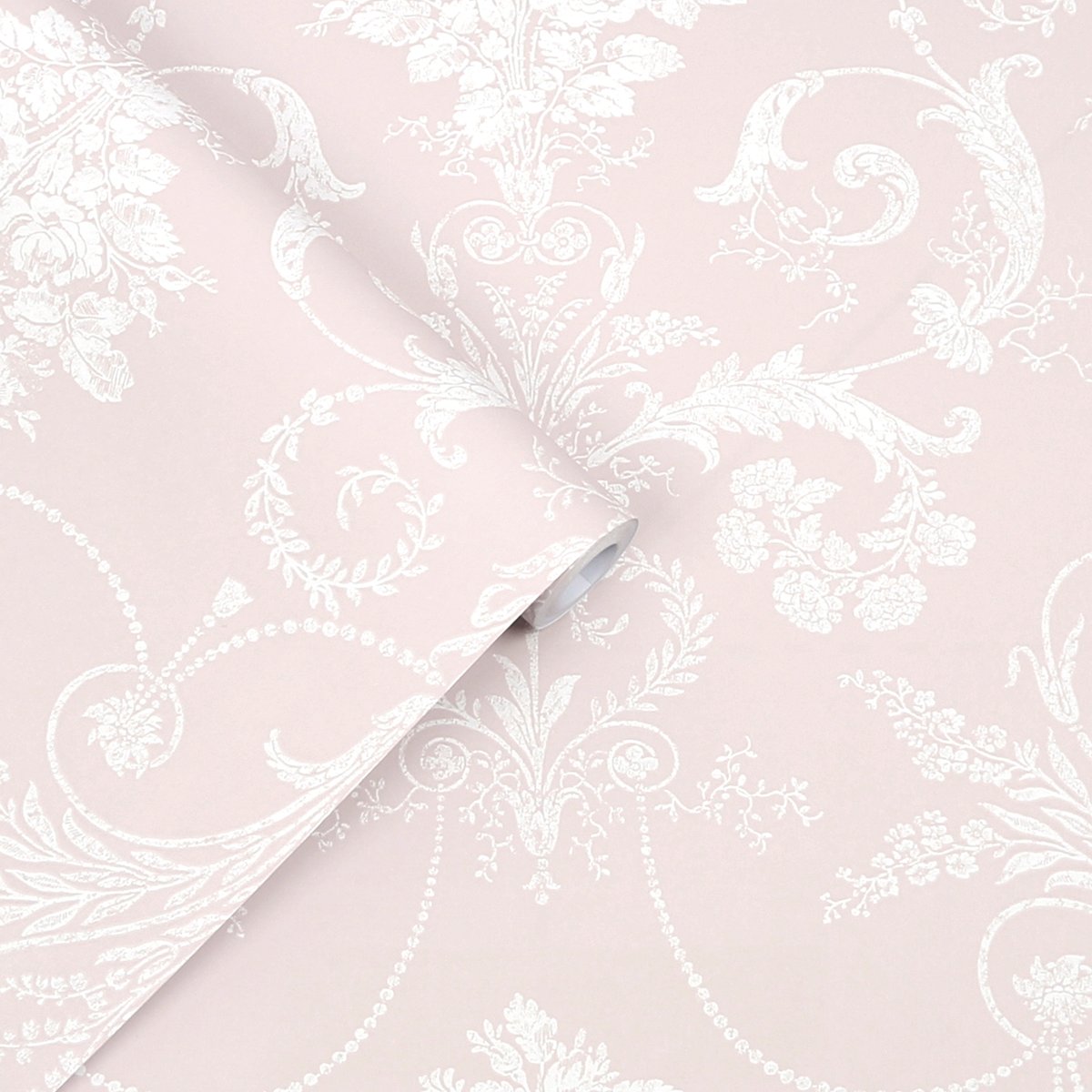 Papier peint Damassé Josette rose/blanc, LAURA ASHLEY