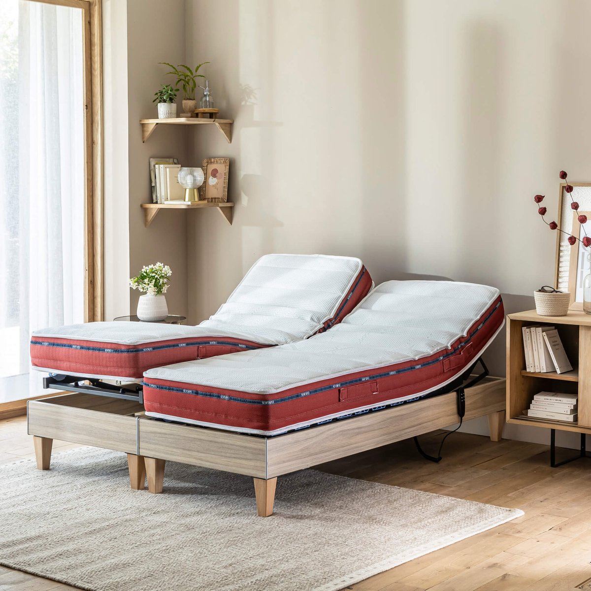 Sommier de relaxation électrique LUXE bois naturel, SOMEO