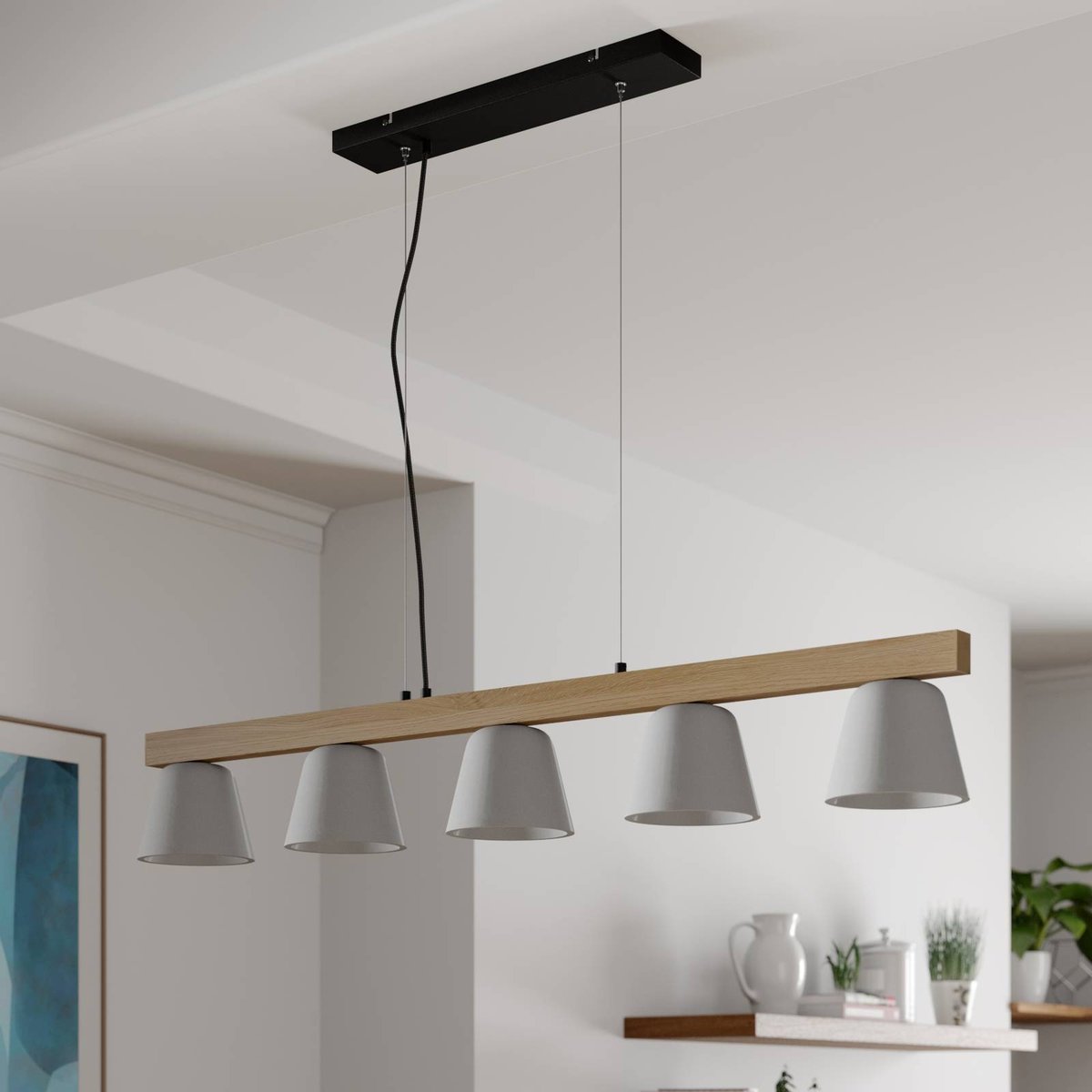 Suspension scandinave, Kalinda gris, chêne clair, LUCANDE