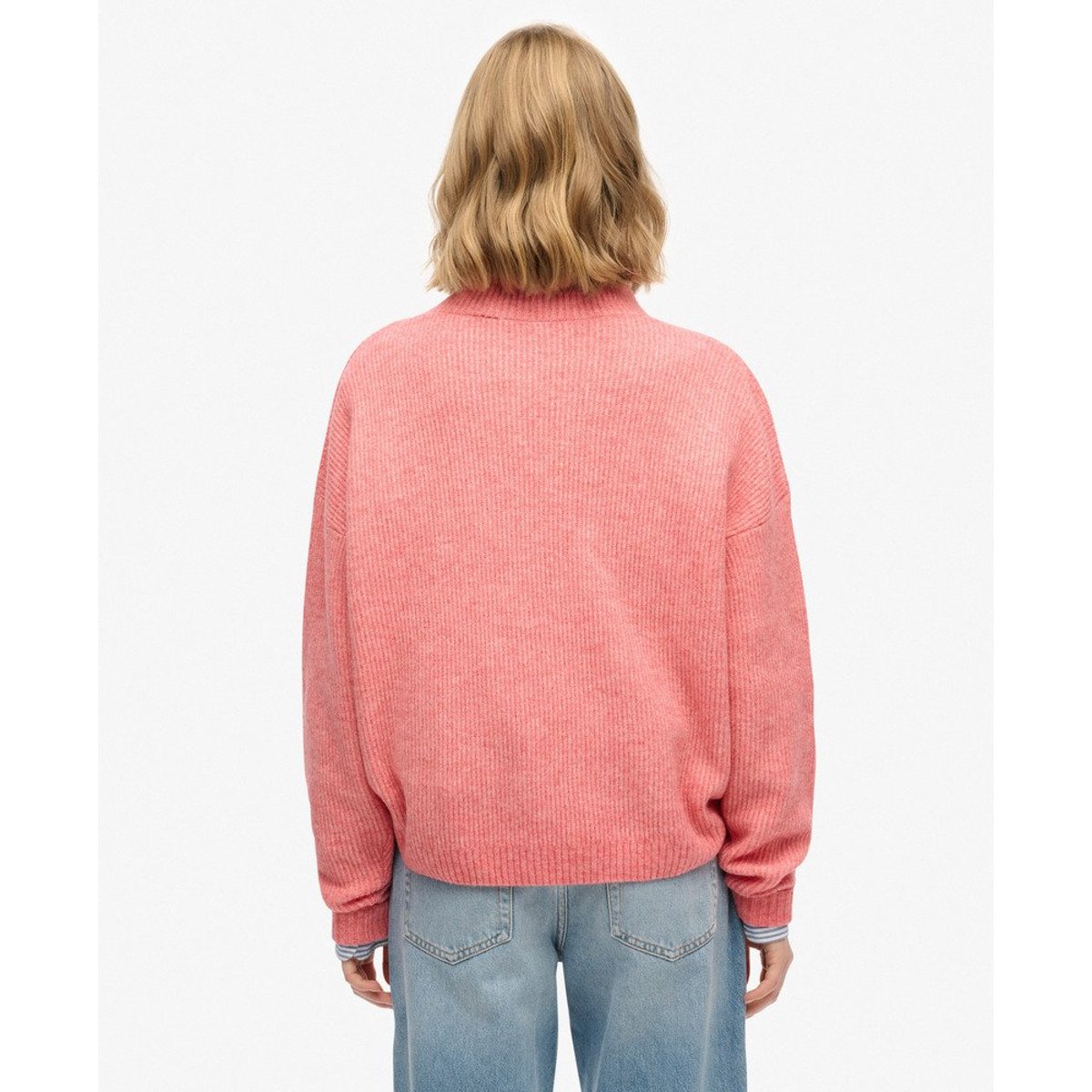 Pull col rond en grosse maille rouge brut twist, SUPERDRY