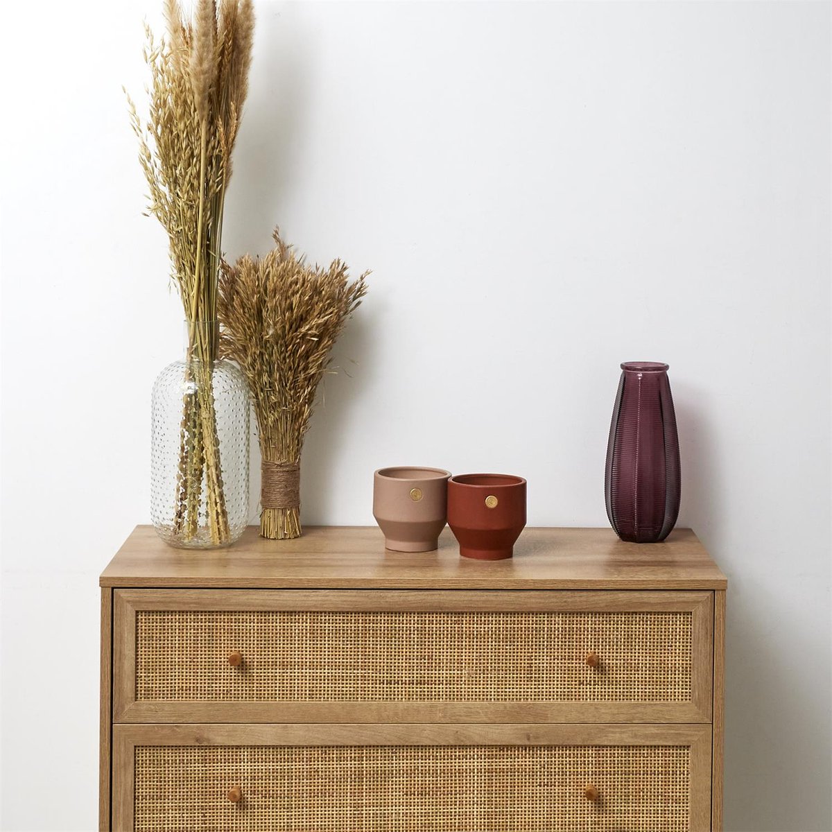 Commode cannage et bois 3 tiroirs Bali marron, EDEN