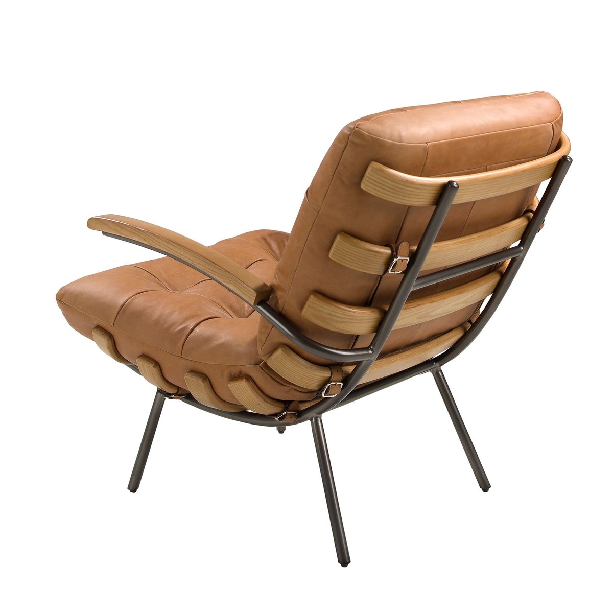 Fauteuil en cuir et frêne brun |acier foncé, ANGEL CERDA