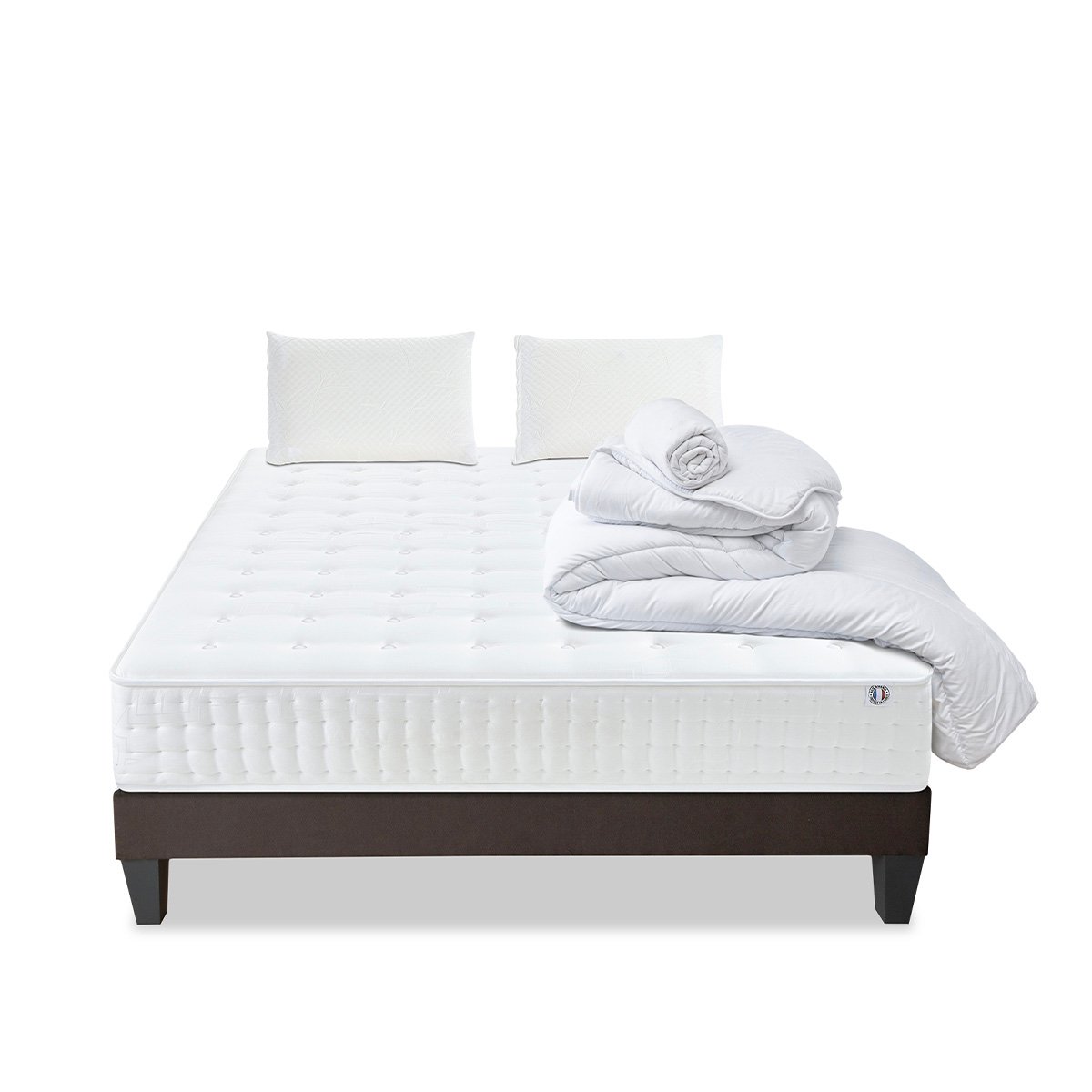 Pack Apollon 90x190 cm Matelas Mousse + Sommier Bois + Accessoires blanc, OLYMPE LITERIE